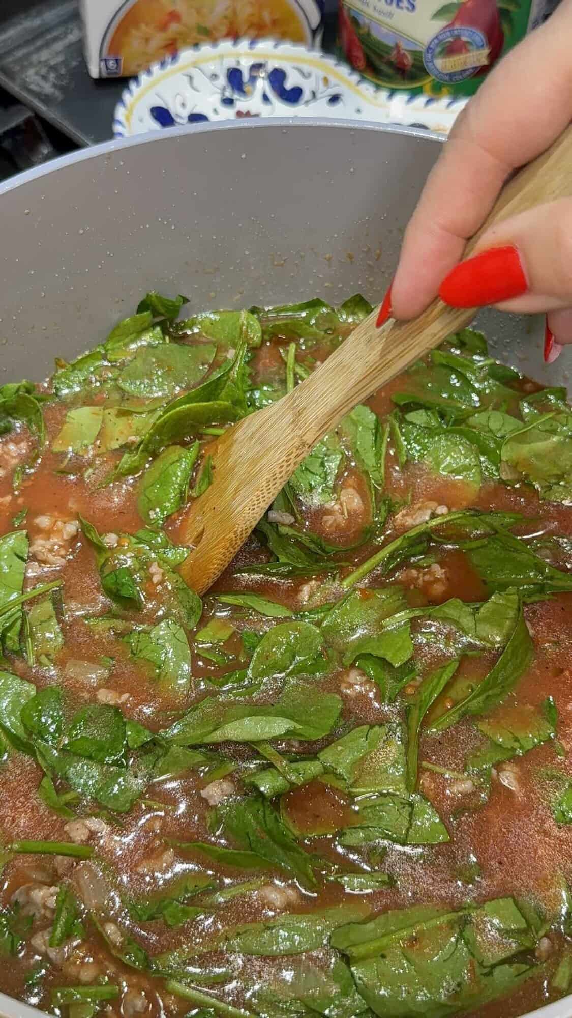 spinach in the tortellini soup