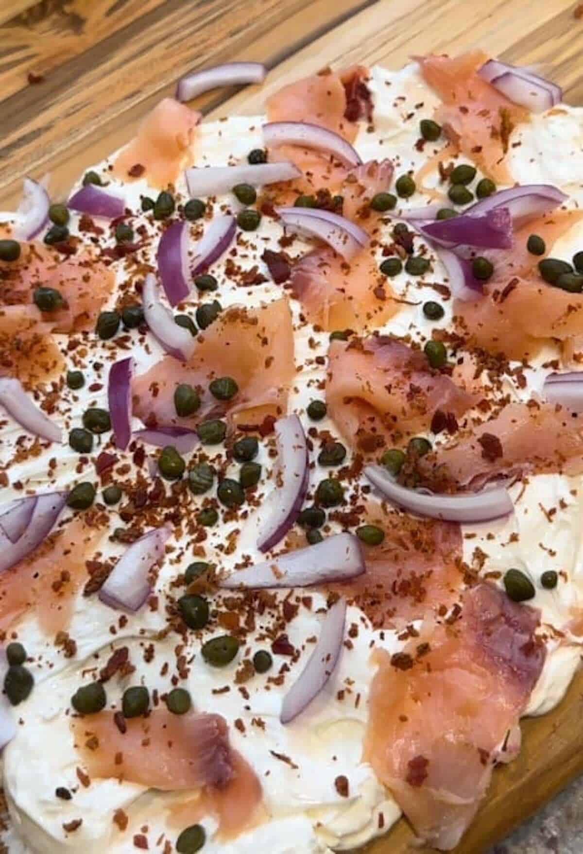 everything cream cheese board assembled