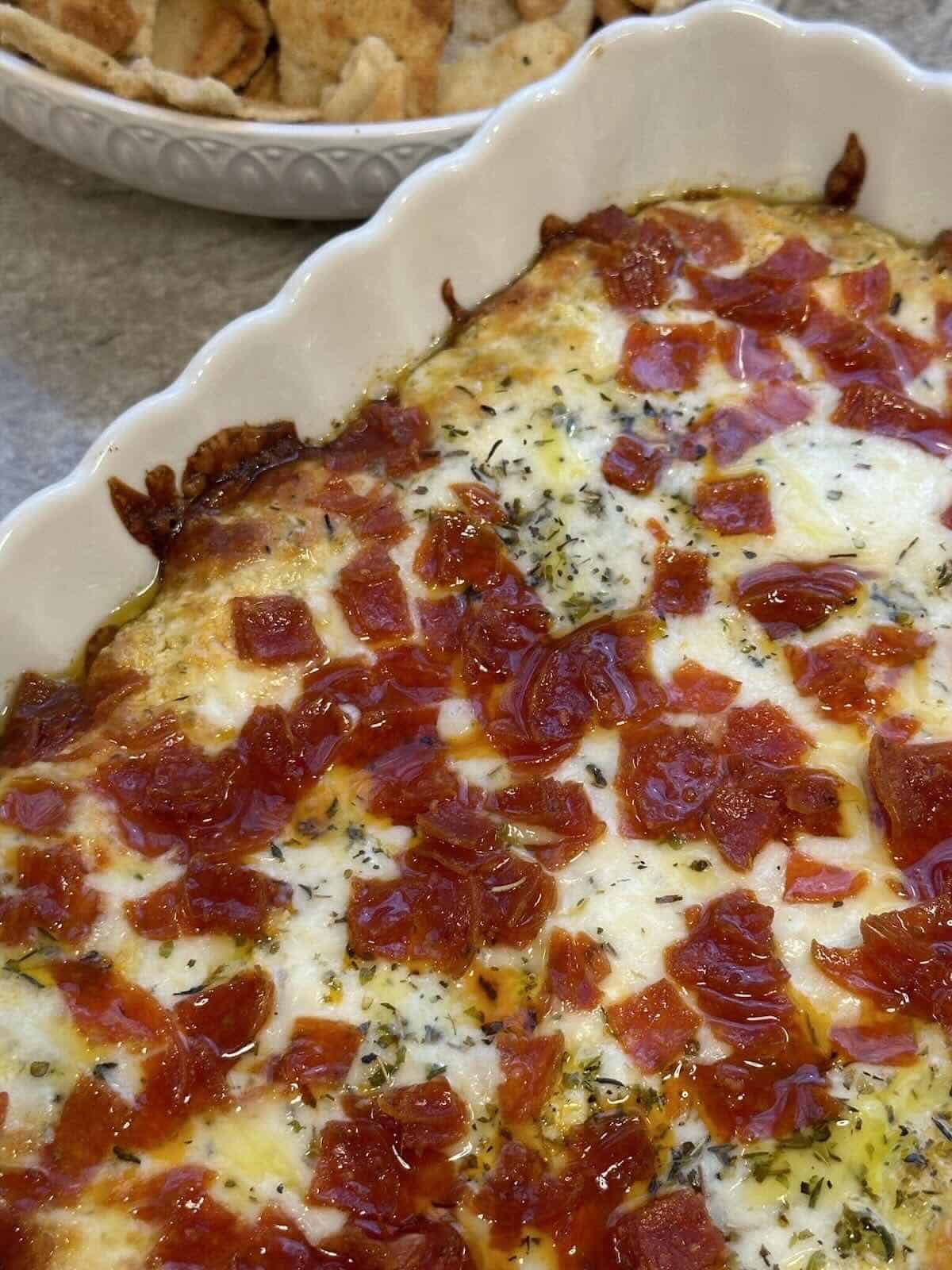 pepperoni pizza dip finished cooking