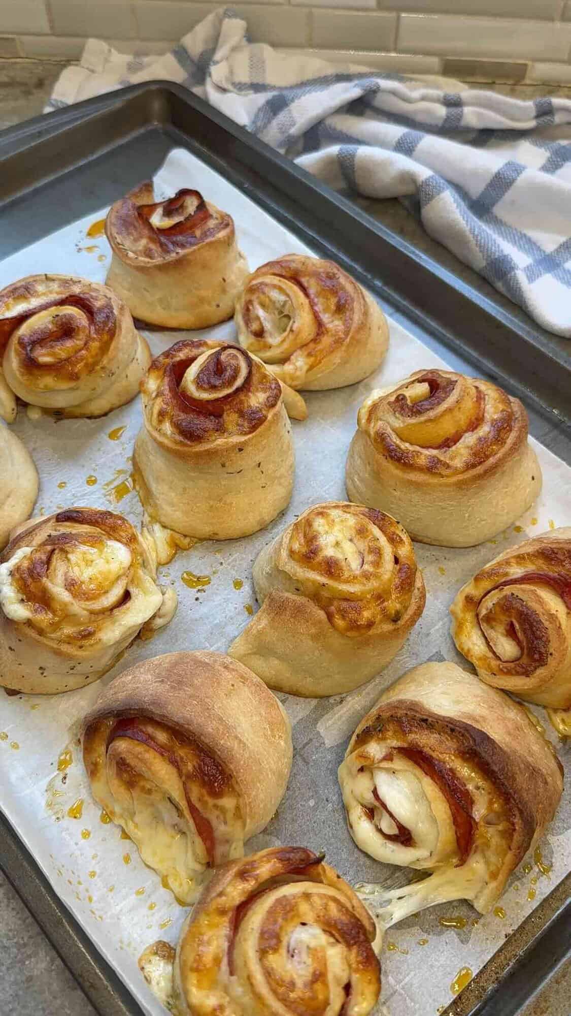 pepperoni pizza rolls out of the oven