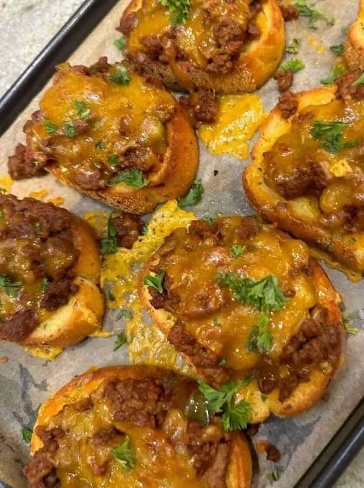 finished texas toast sloppy joes on sheet pan