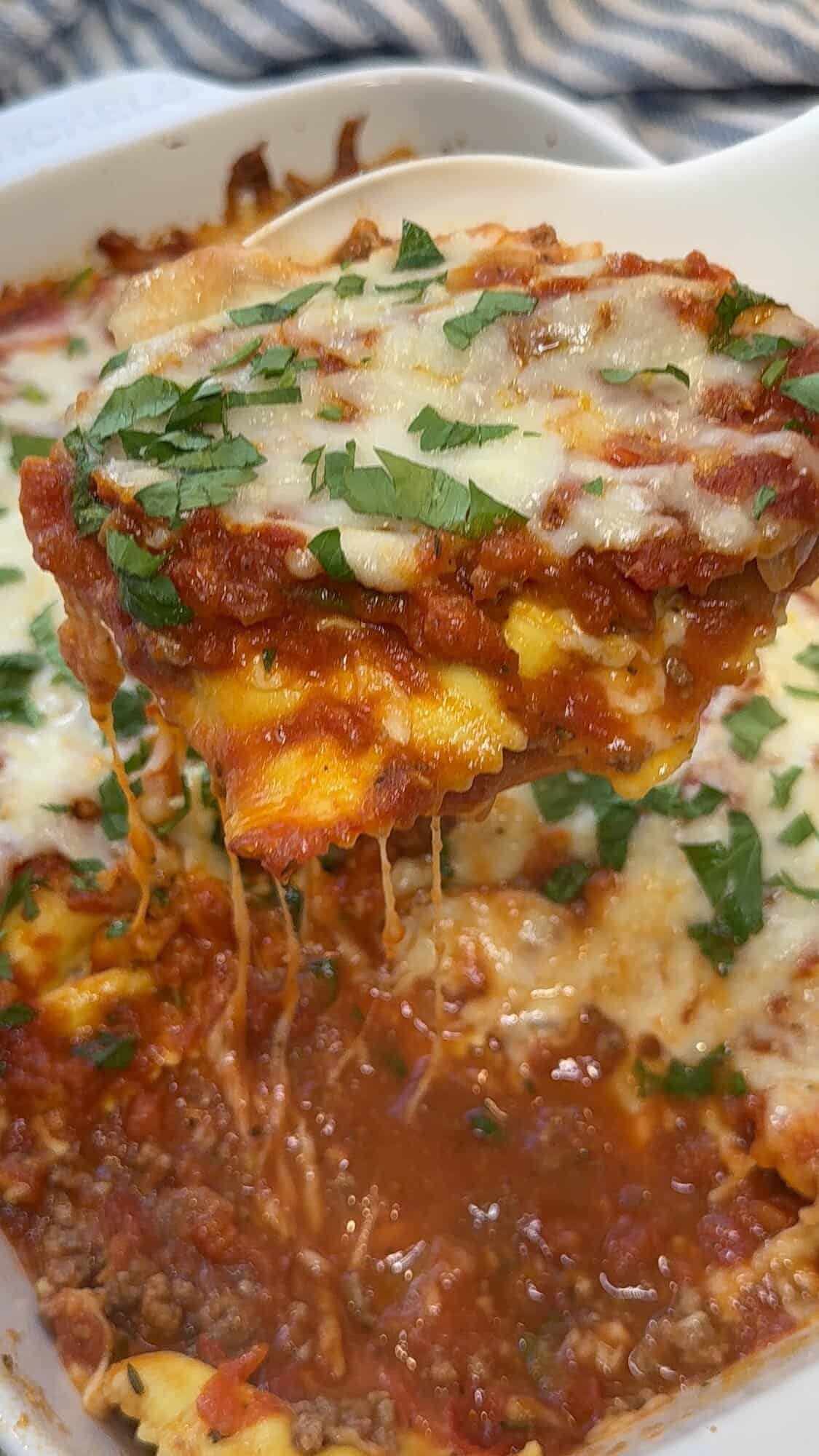 finished lazy lasagna in baking dish