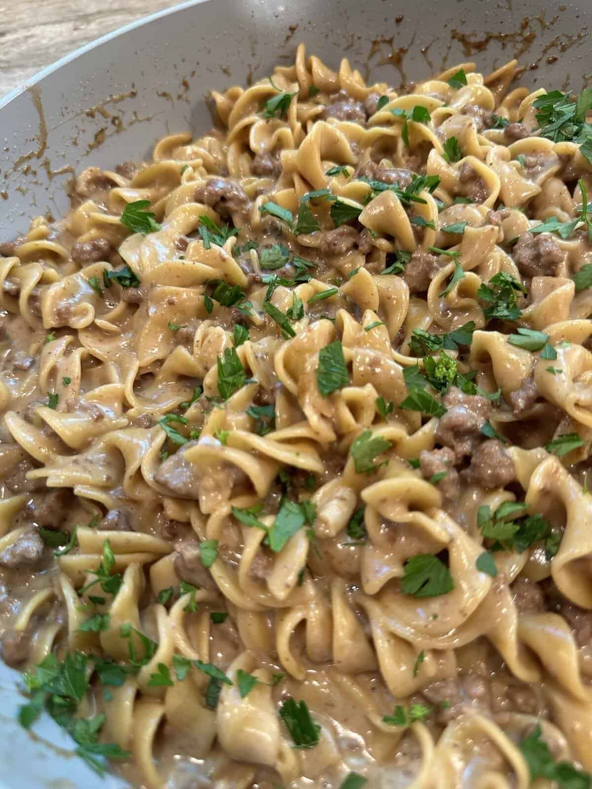 finished ground beef stroganoff