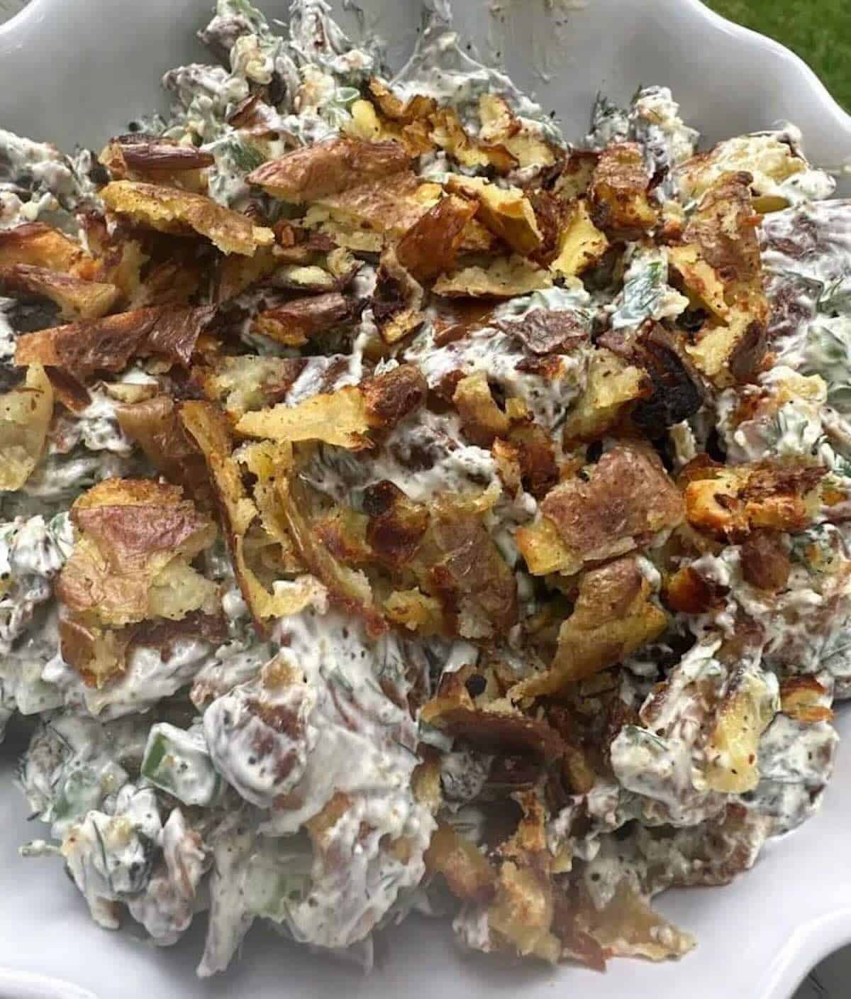 finished crispy smashed potato salad