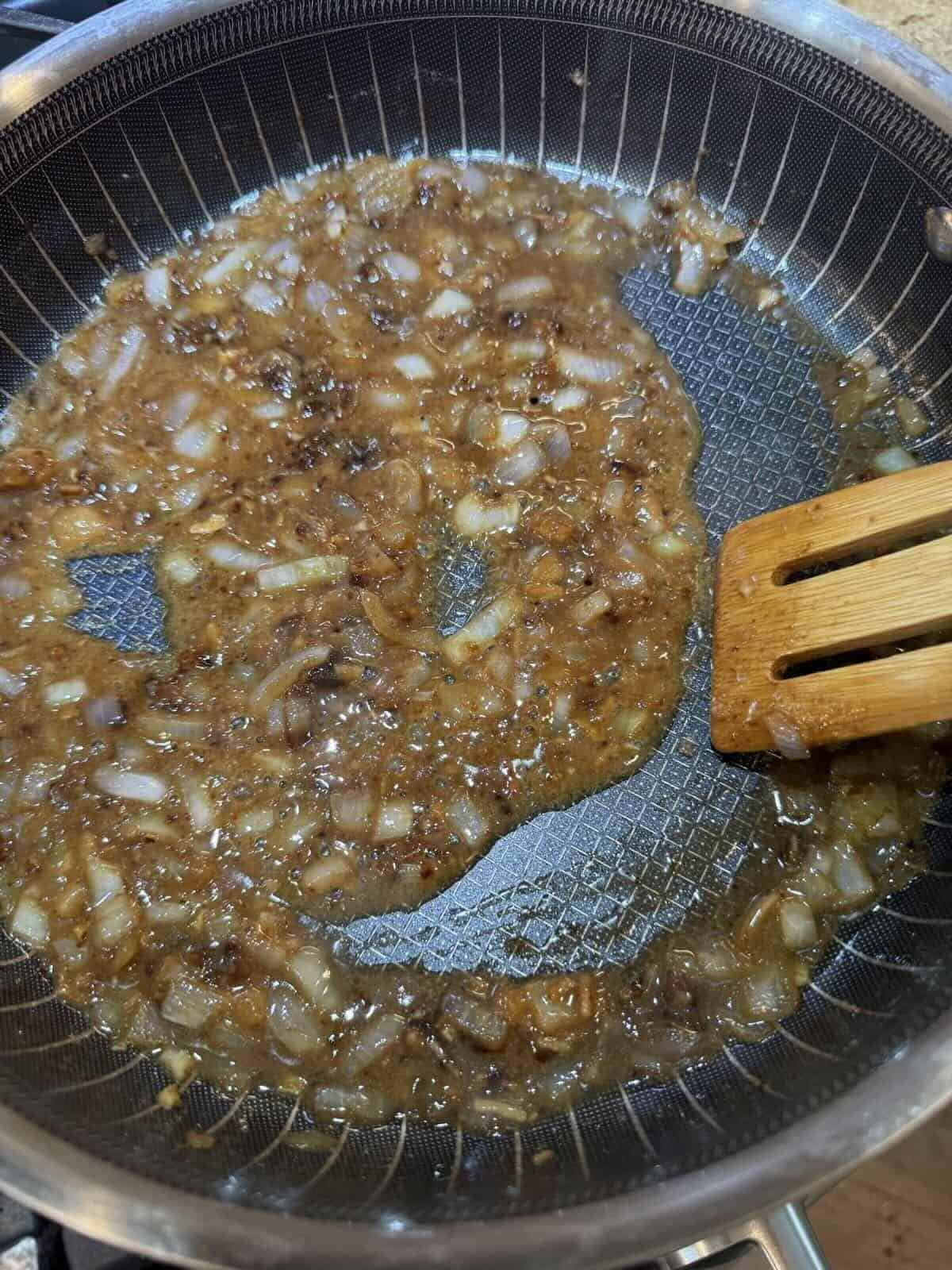 onions and onion soup mix in skillet