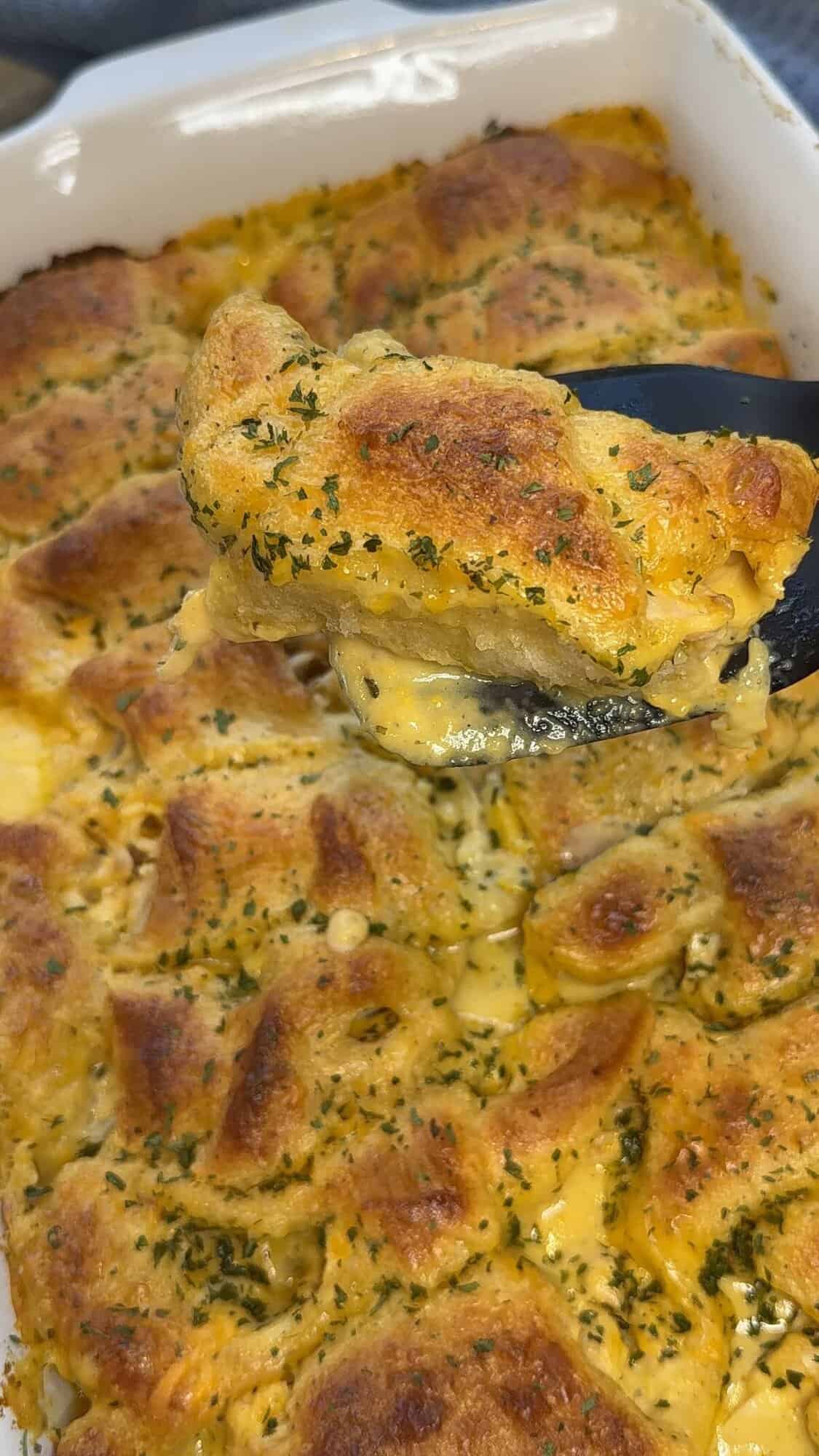 creamy chicken crescent rolls finished cooking