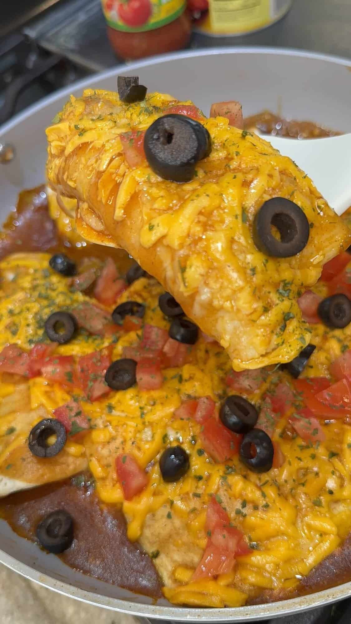 finished cheesy beef skillet enchiladas