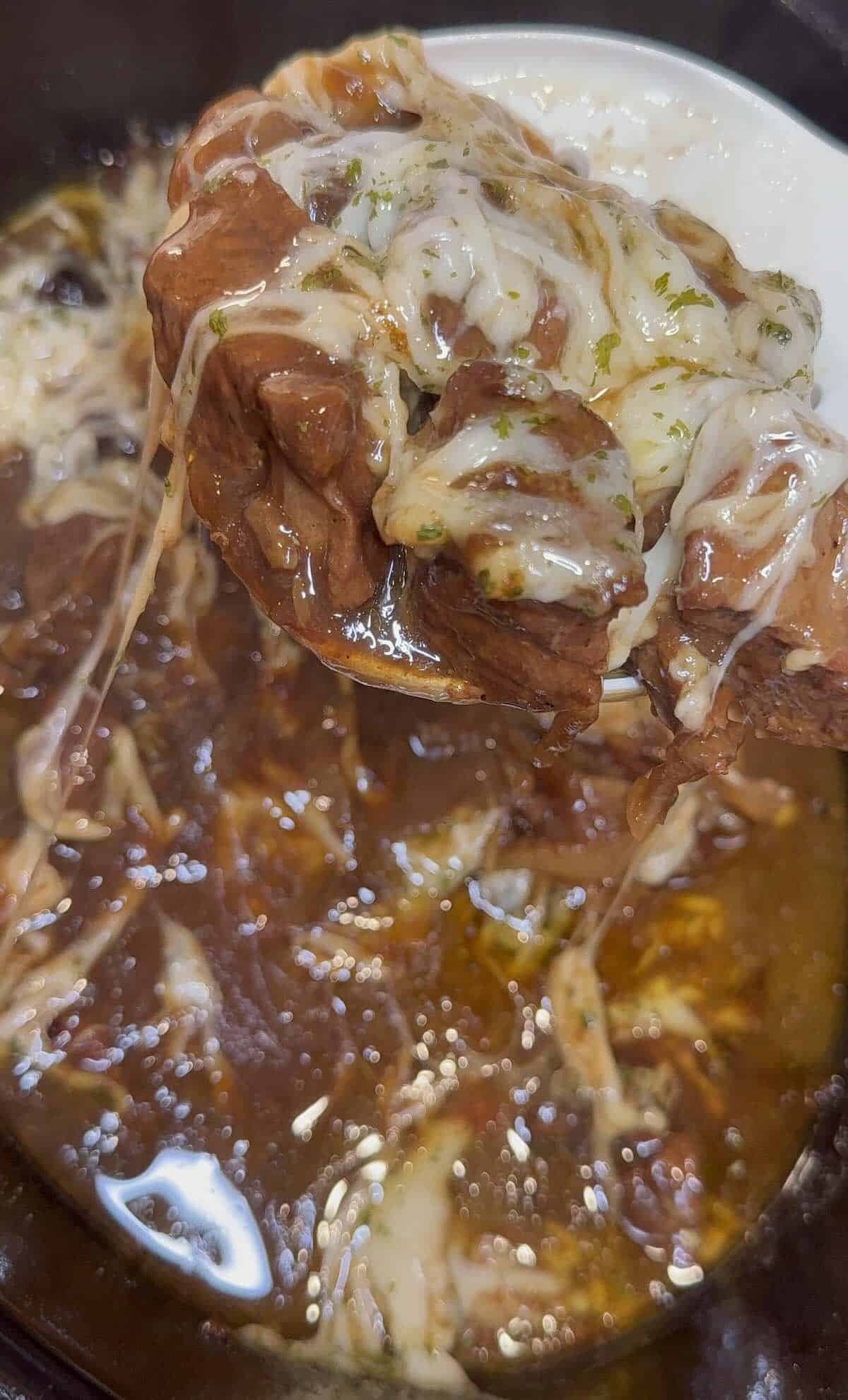 finished crockpot french onion beef 