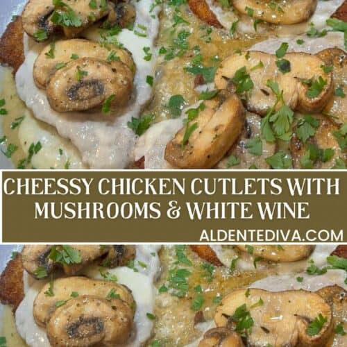 cheesy chicken cutlets with mushrooms and white wine