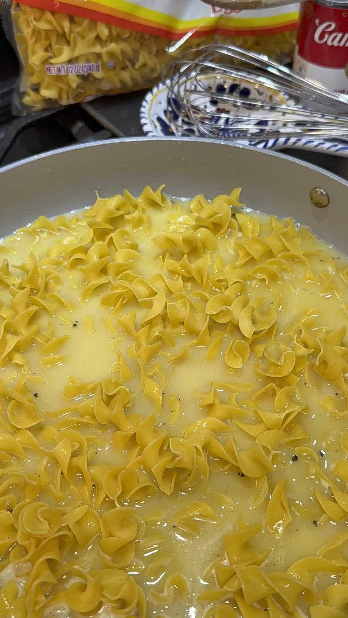 egg noodles in the skillet