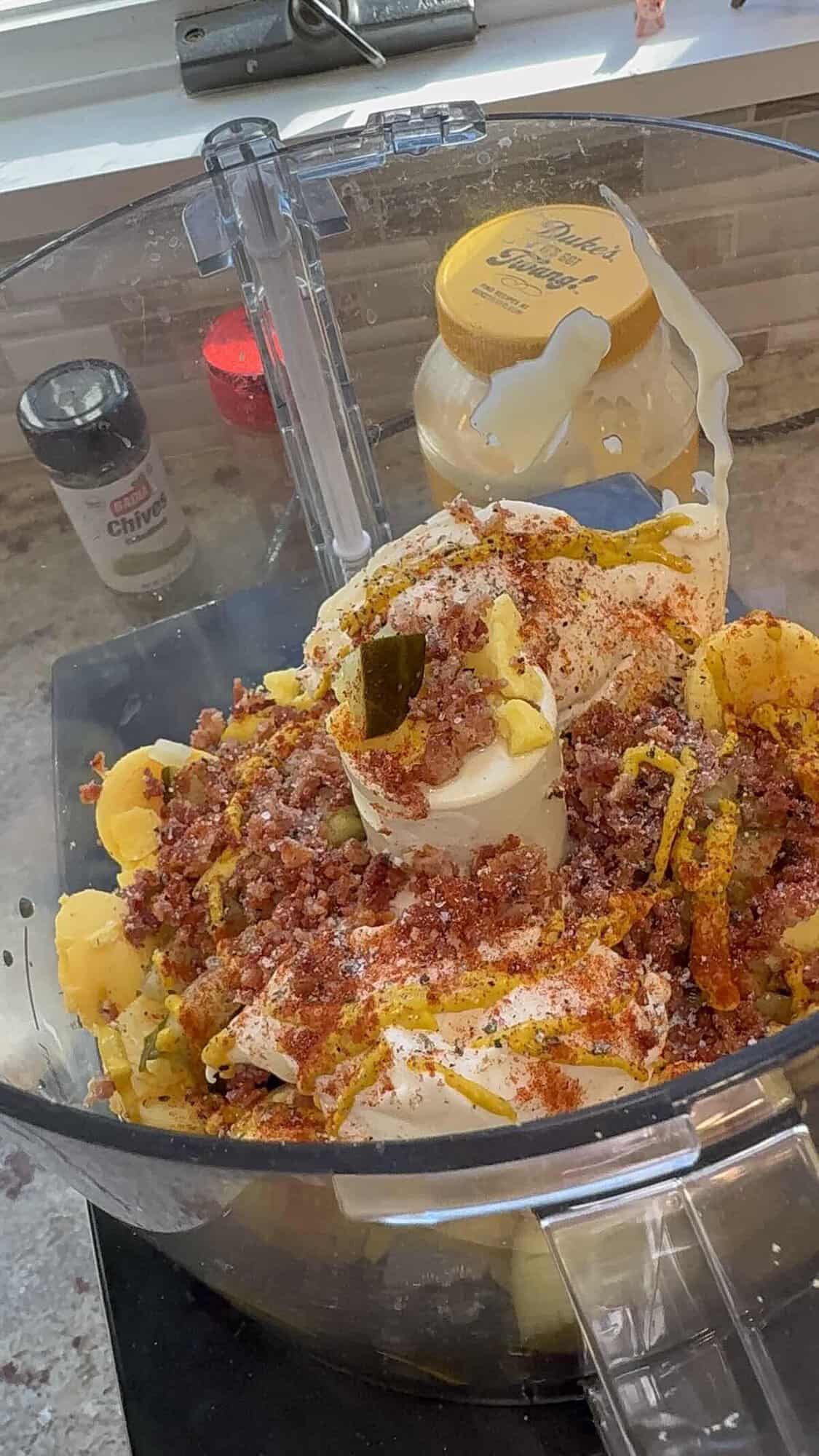 egg mixture in the food processor