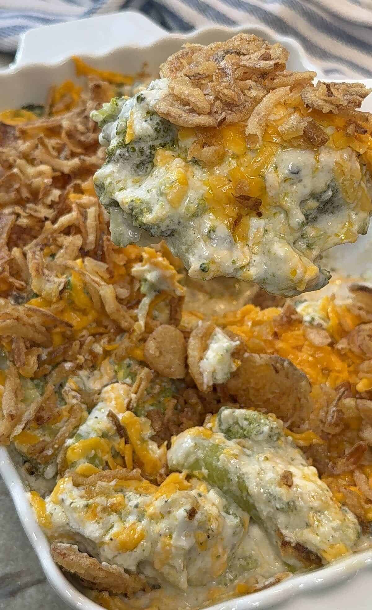 finished broccoli french onion casserole