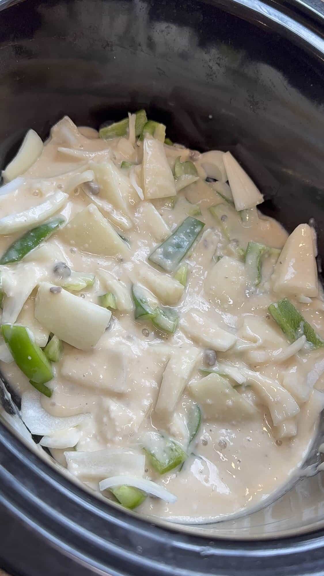 vegetables and gravy in crockpot