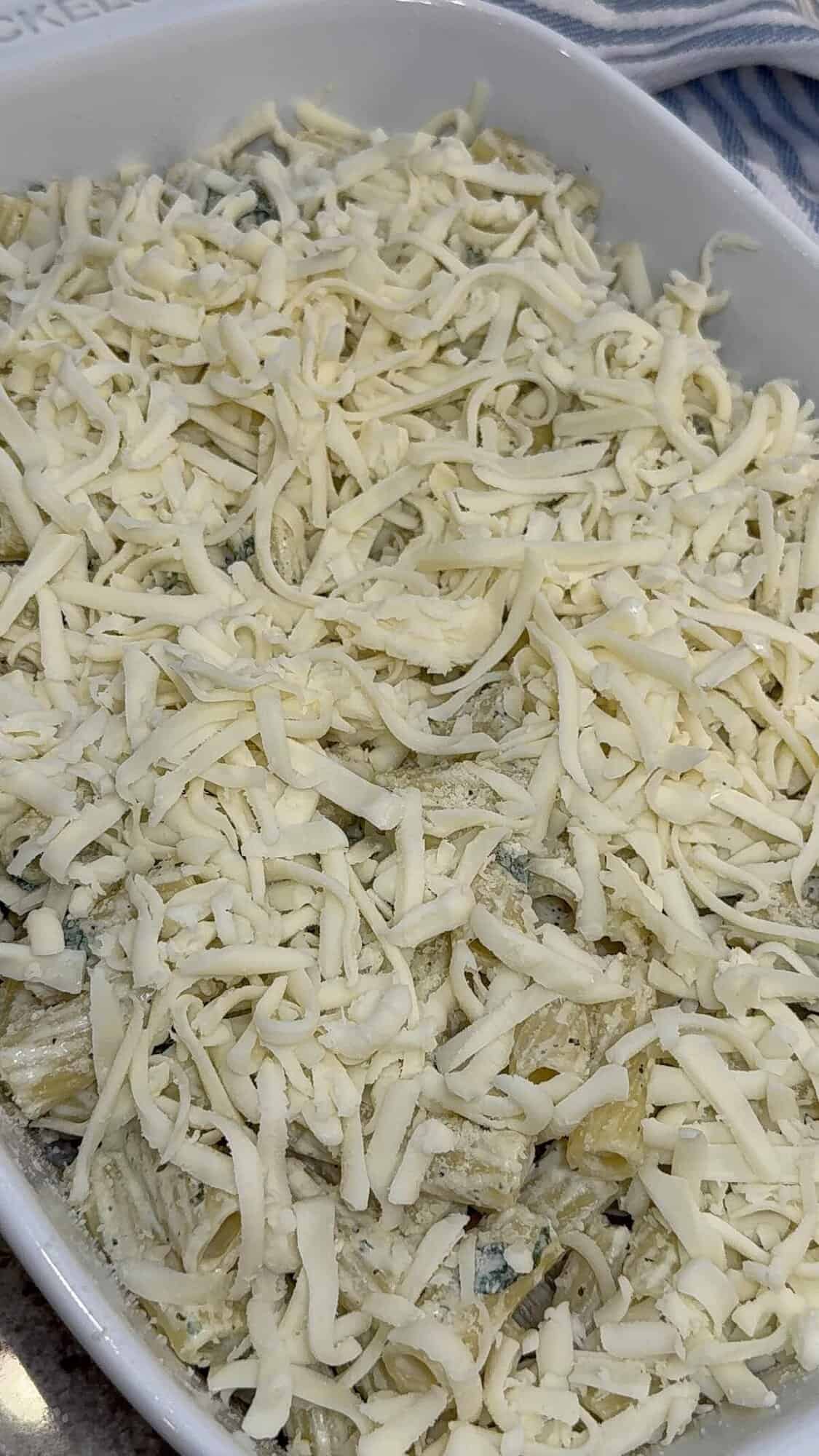 boursin baked ziti with spinach in baking dish