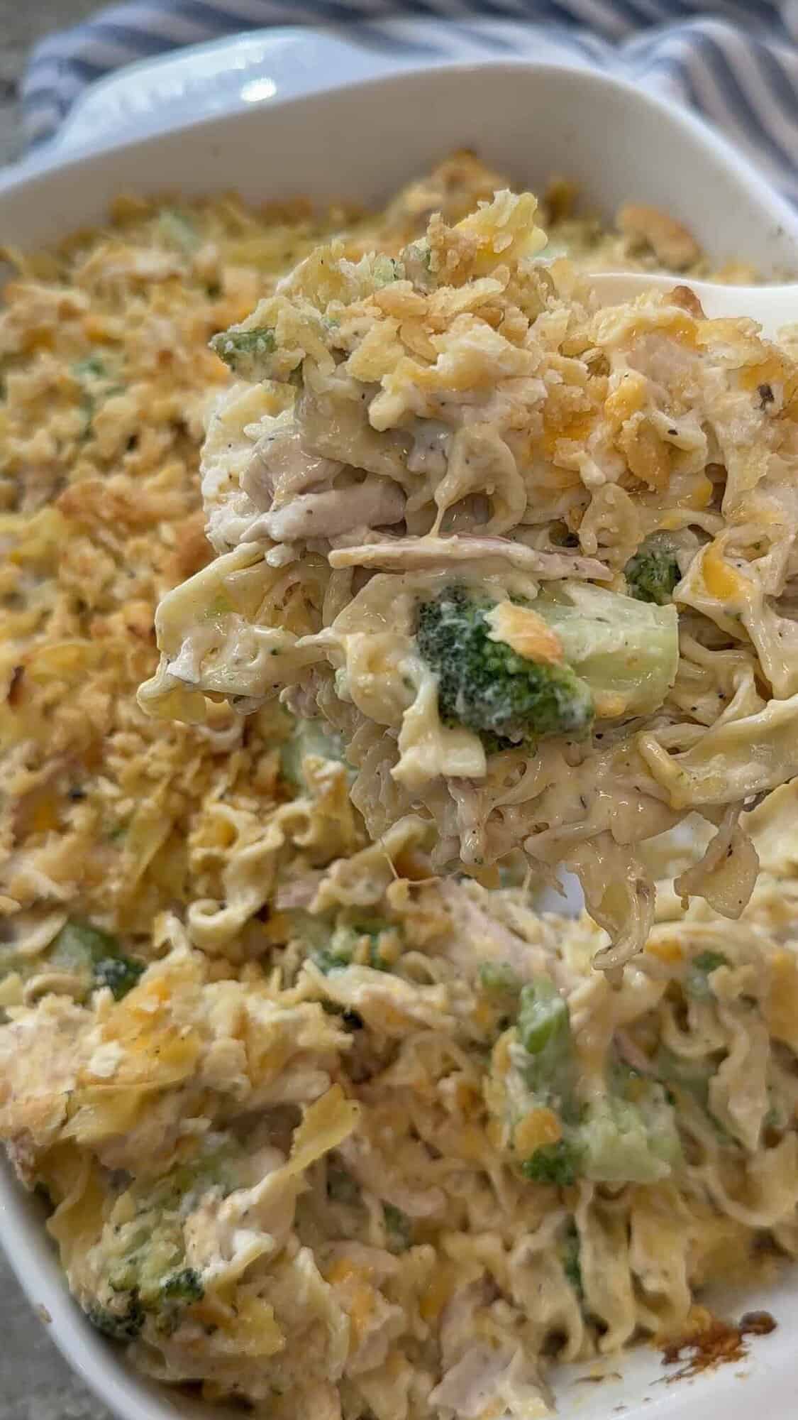 finished chicken and broccoli noodle bake