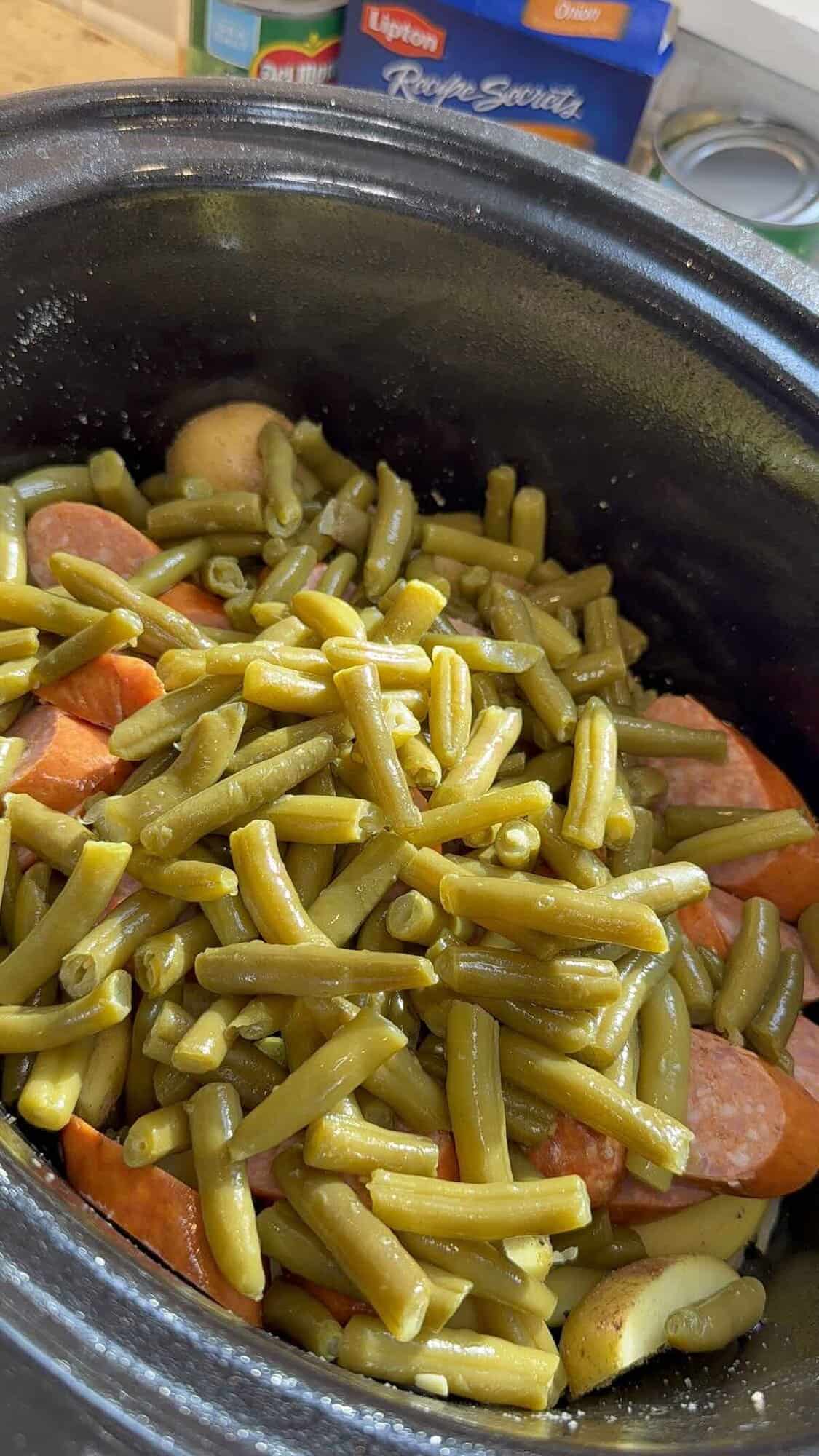 potaotes green beans and sausage in the crockpot