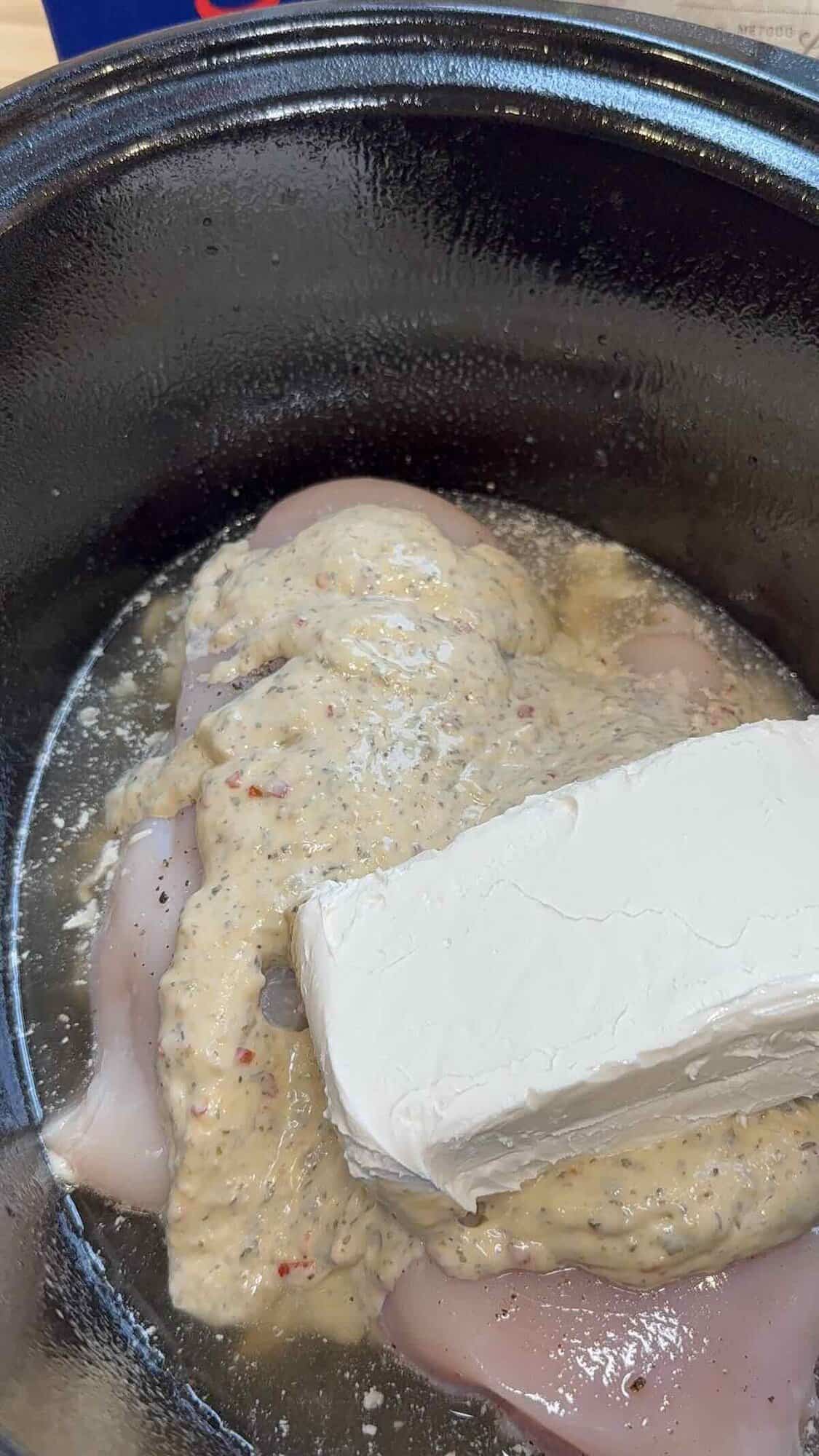 chicken breasts, cream cheese , seasoning and garlic parmesan sauce