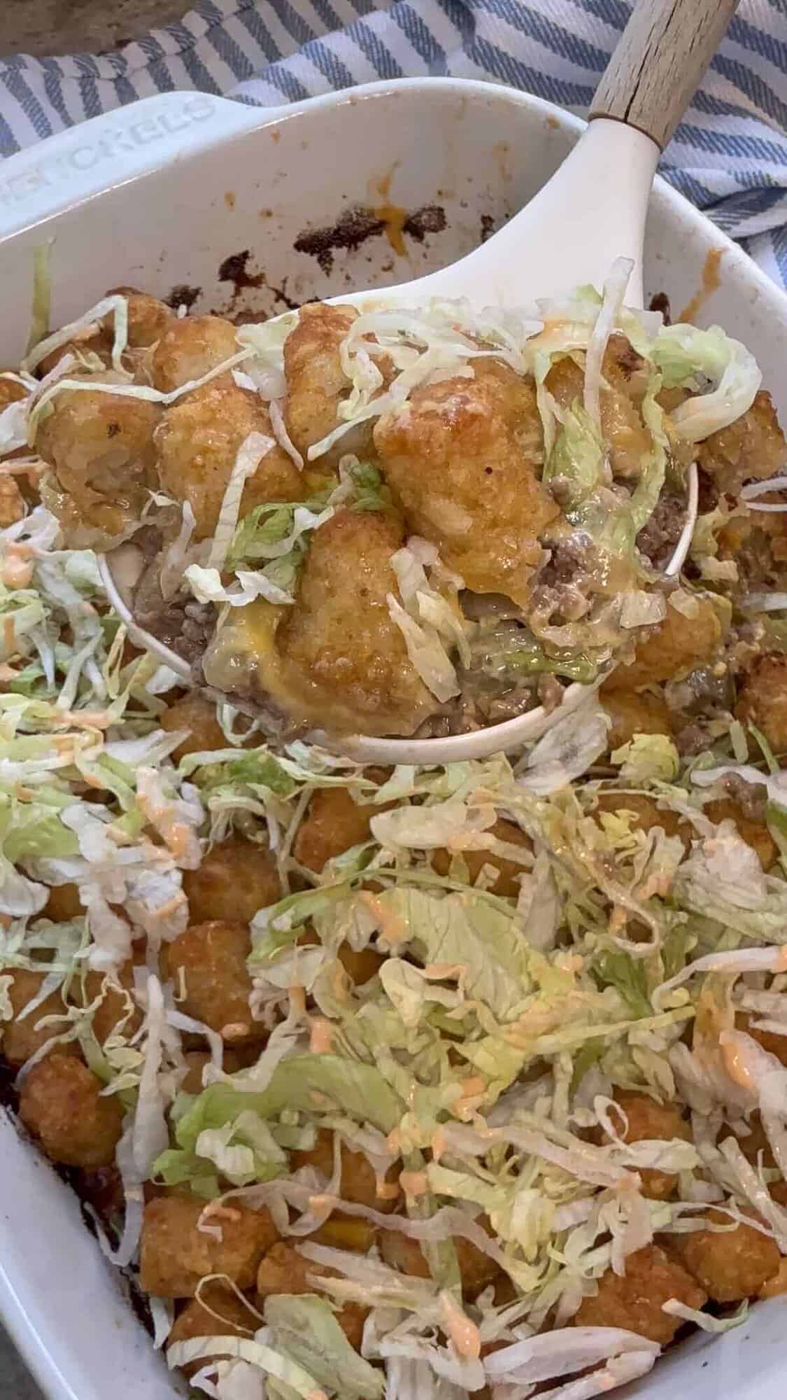 finished big mac with tater tots casserole