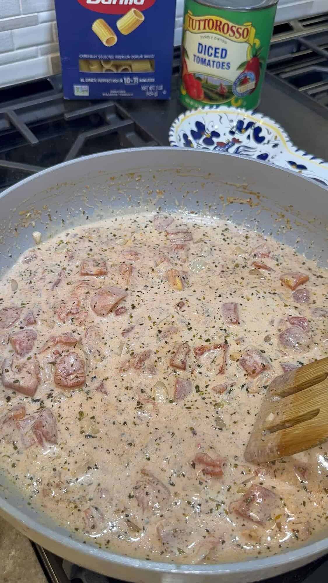 cream sauce in the skillet