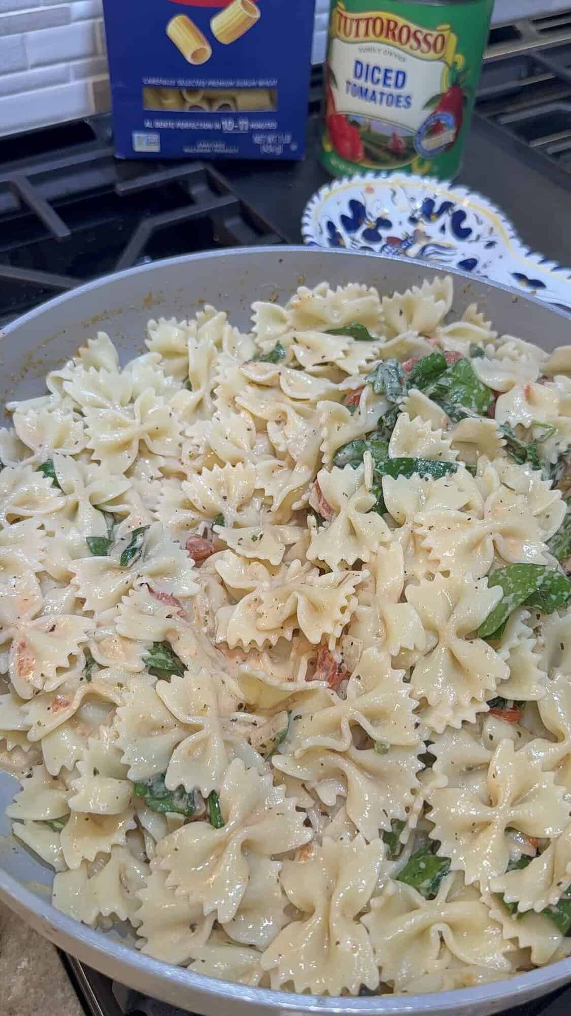 bow tie pasta in a creamy sauce