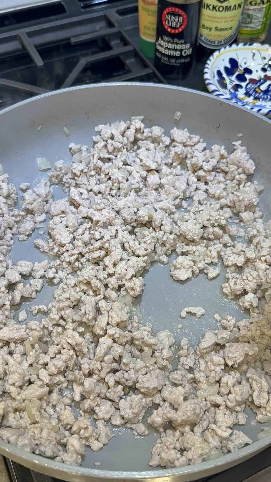 ground pork and onion in skillet