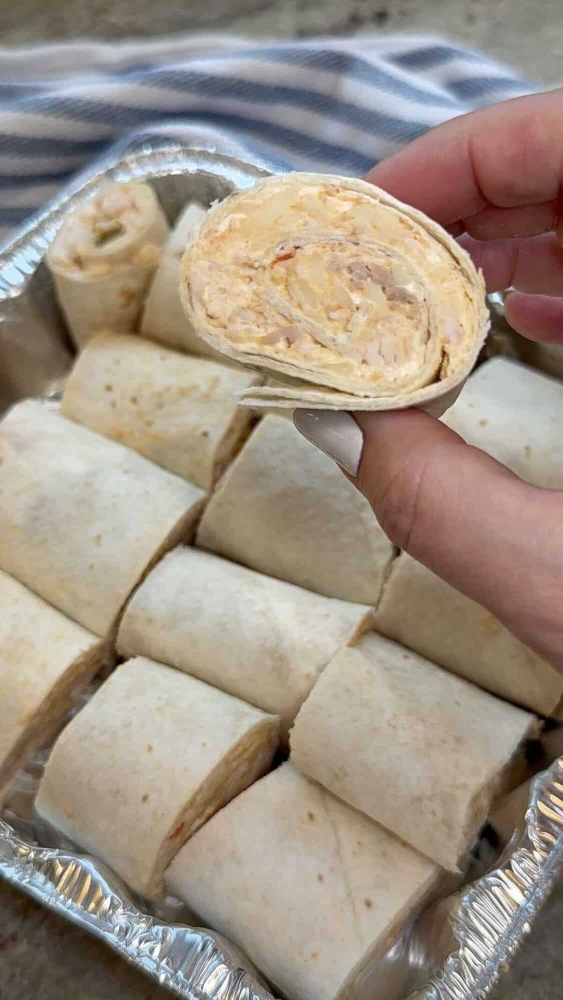 finished and sliced chicken taco pinwheels