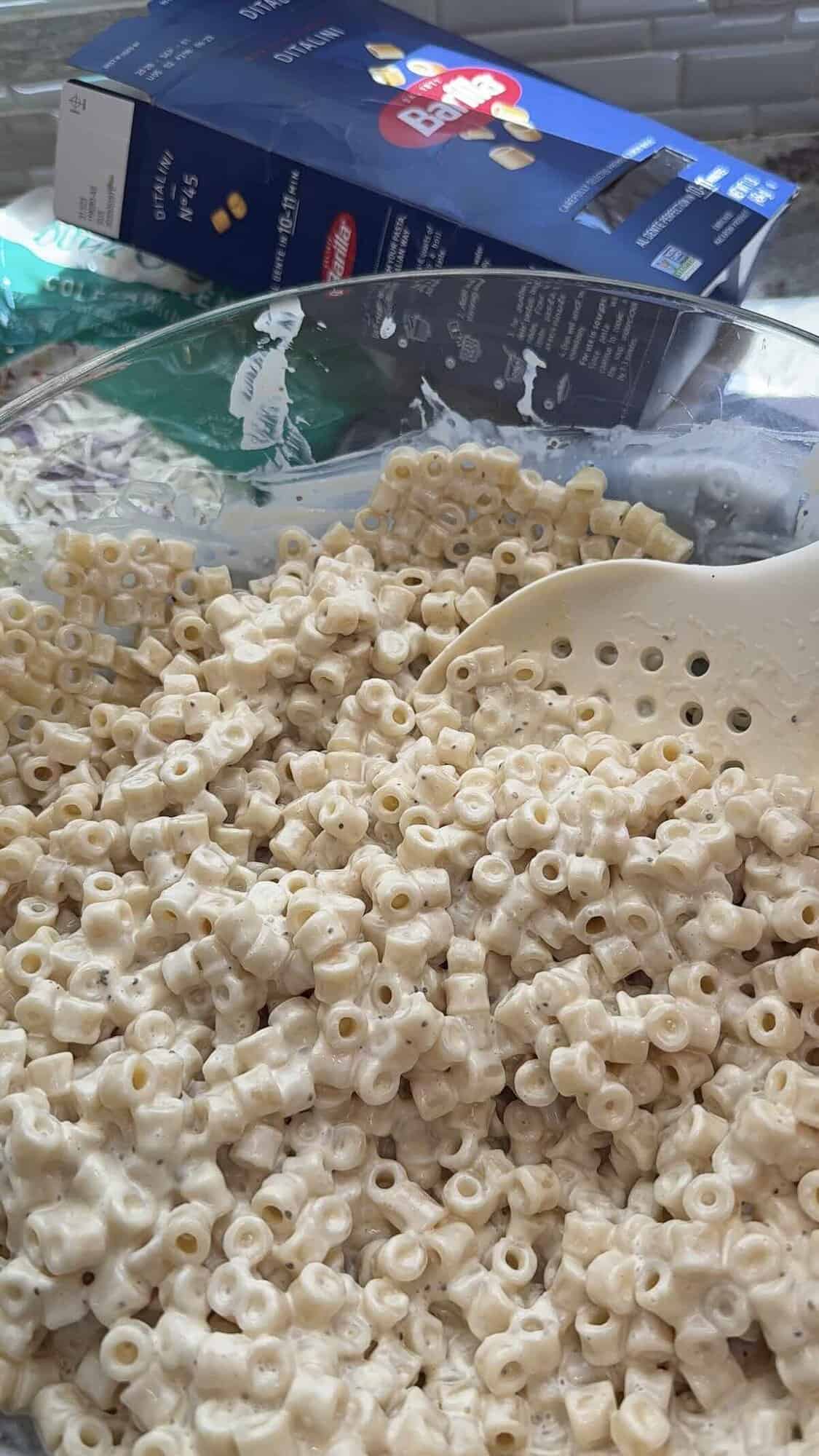 ditalini pasta tossed in dressing