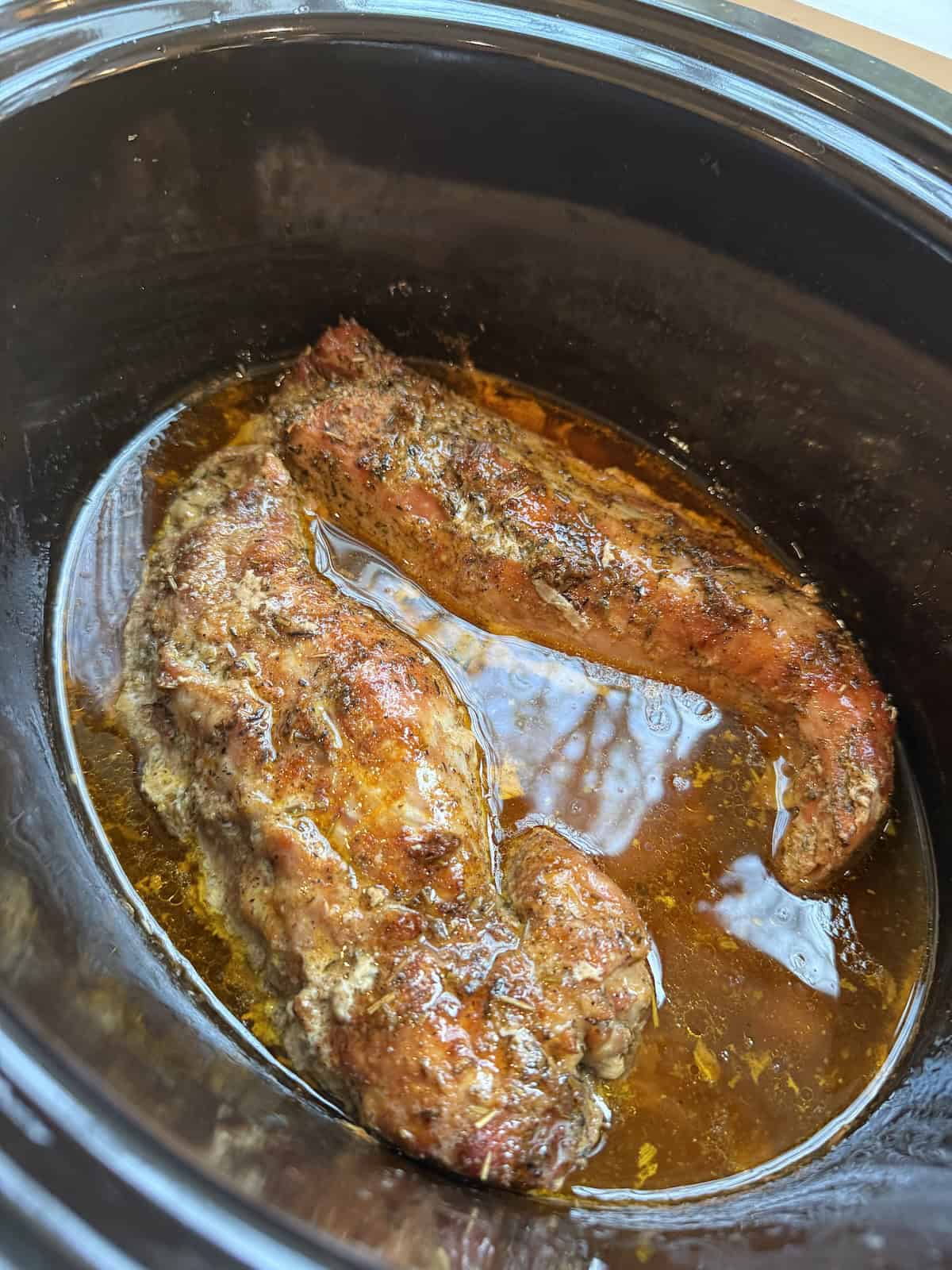 finished pork inside crockpot