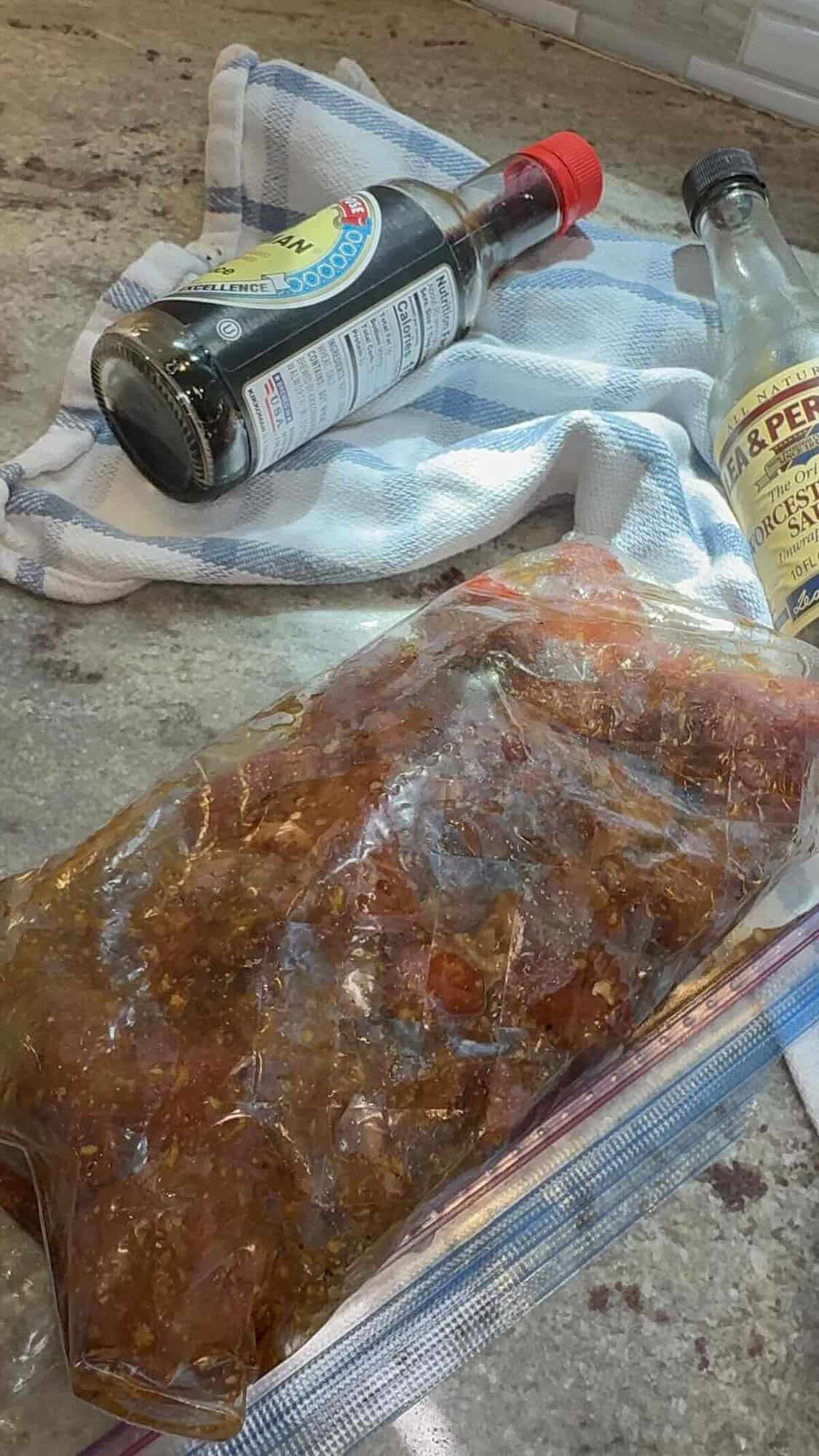 sirloin steak tips in marinating bag