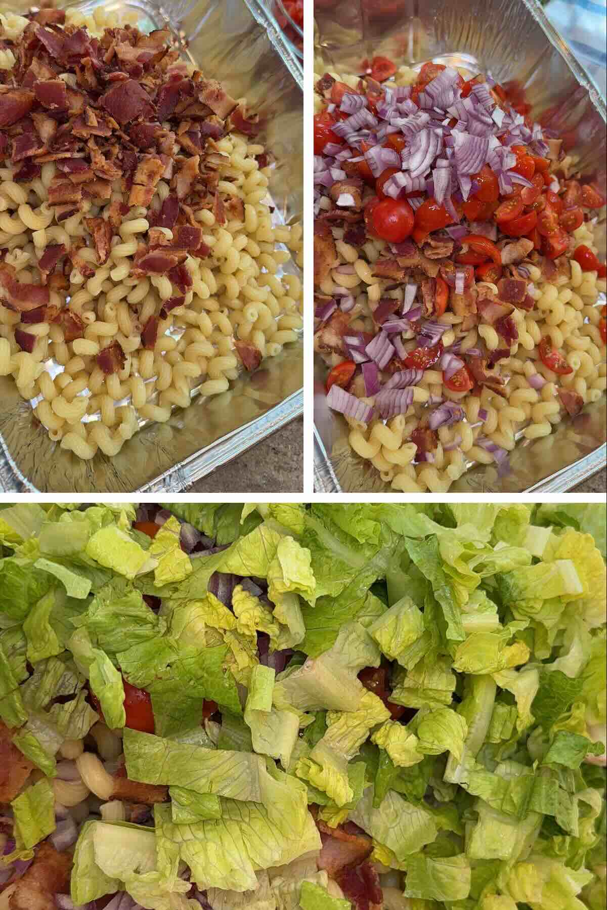 BLT Pasta Salad ingredients in bowl