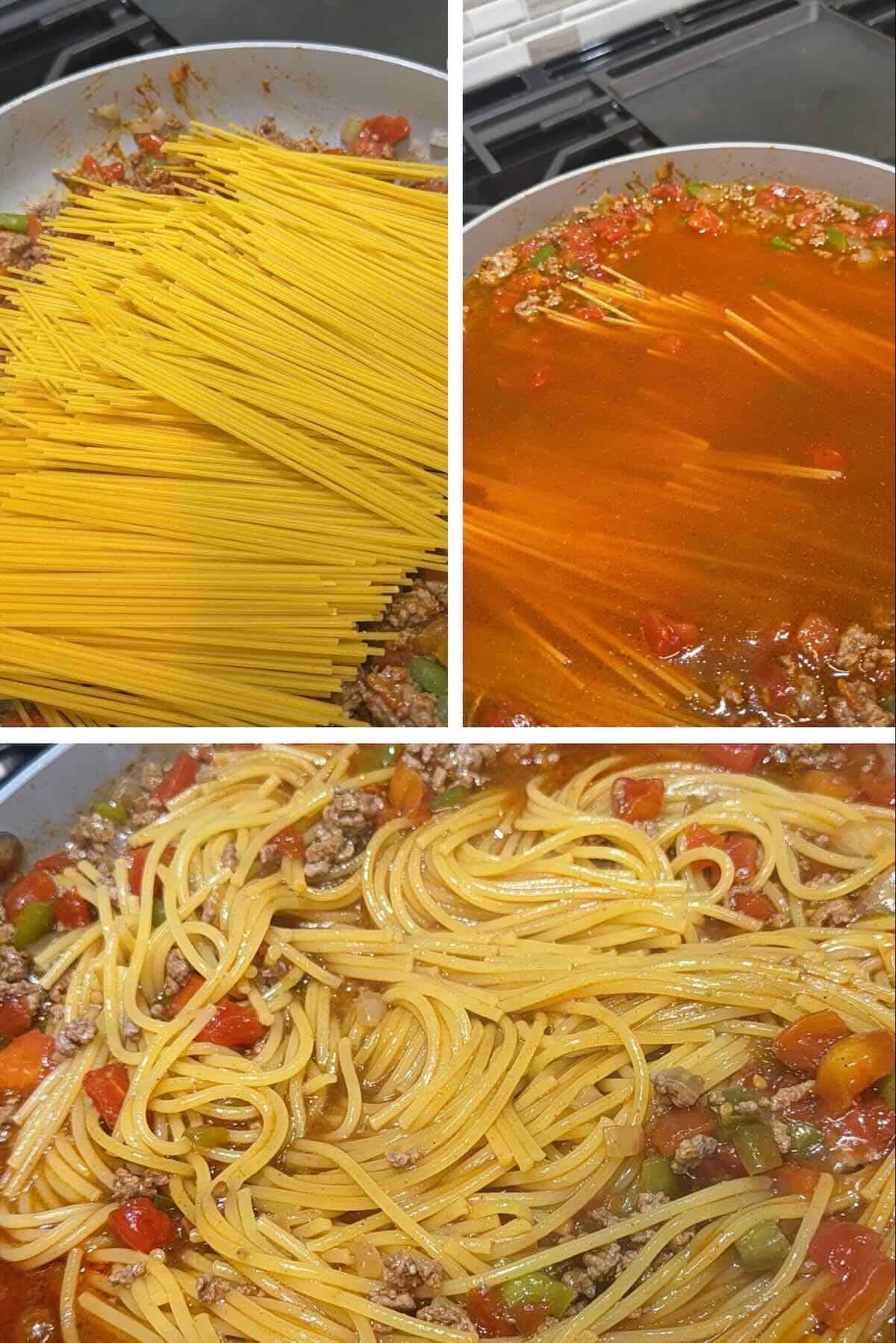 spaghetti cooked in beef broth