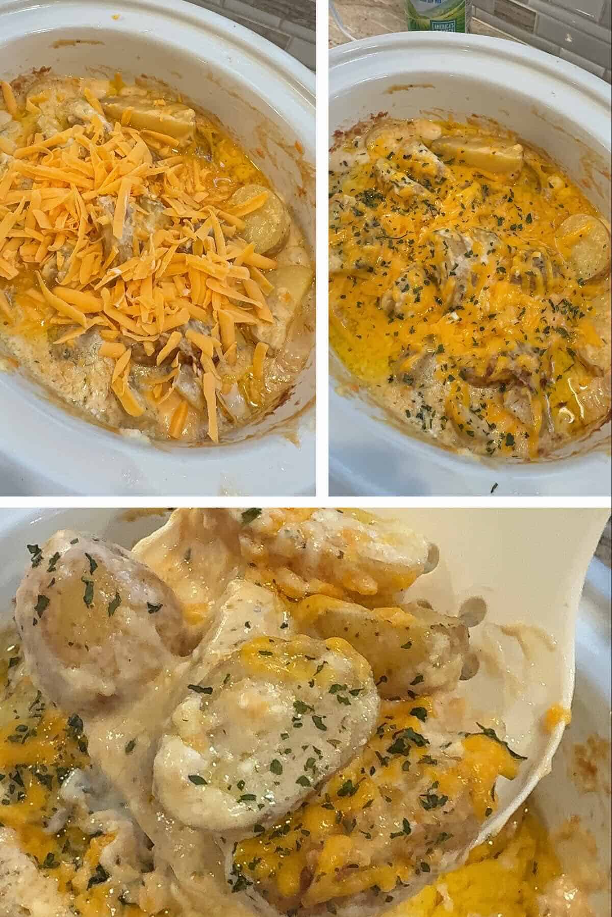 cheese on top of potatoes in crockpot