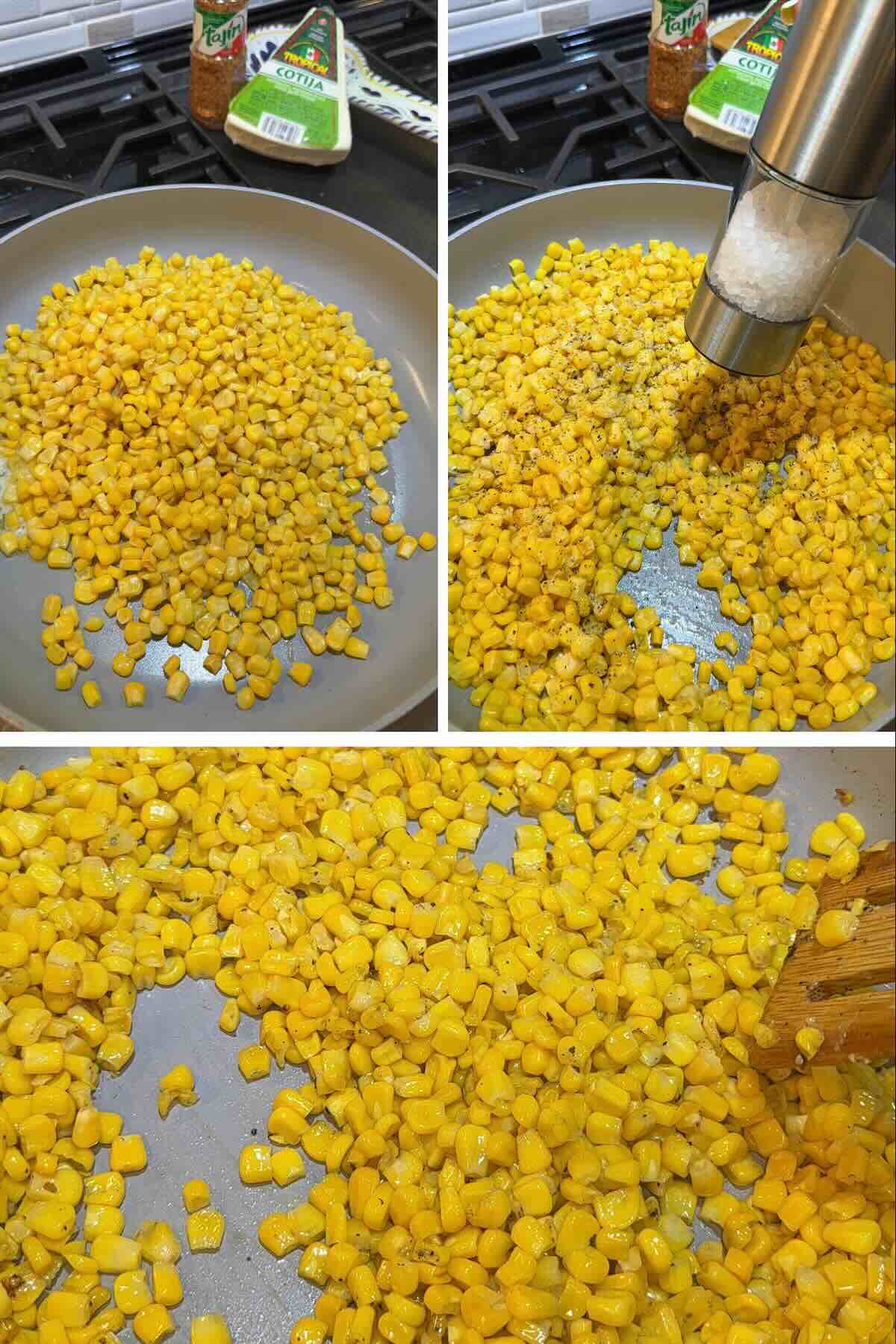 corn toasting up in butter in a skillet