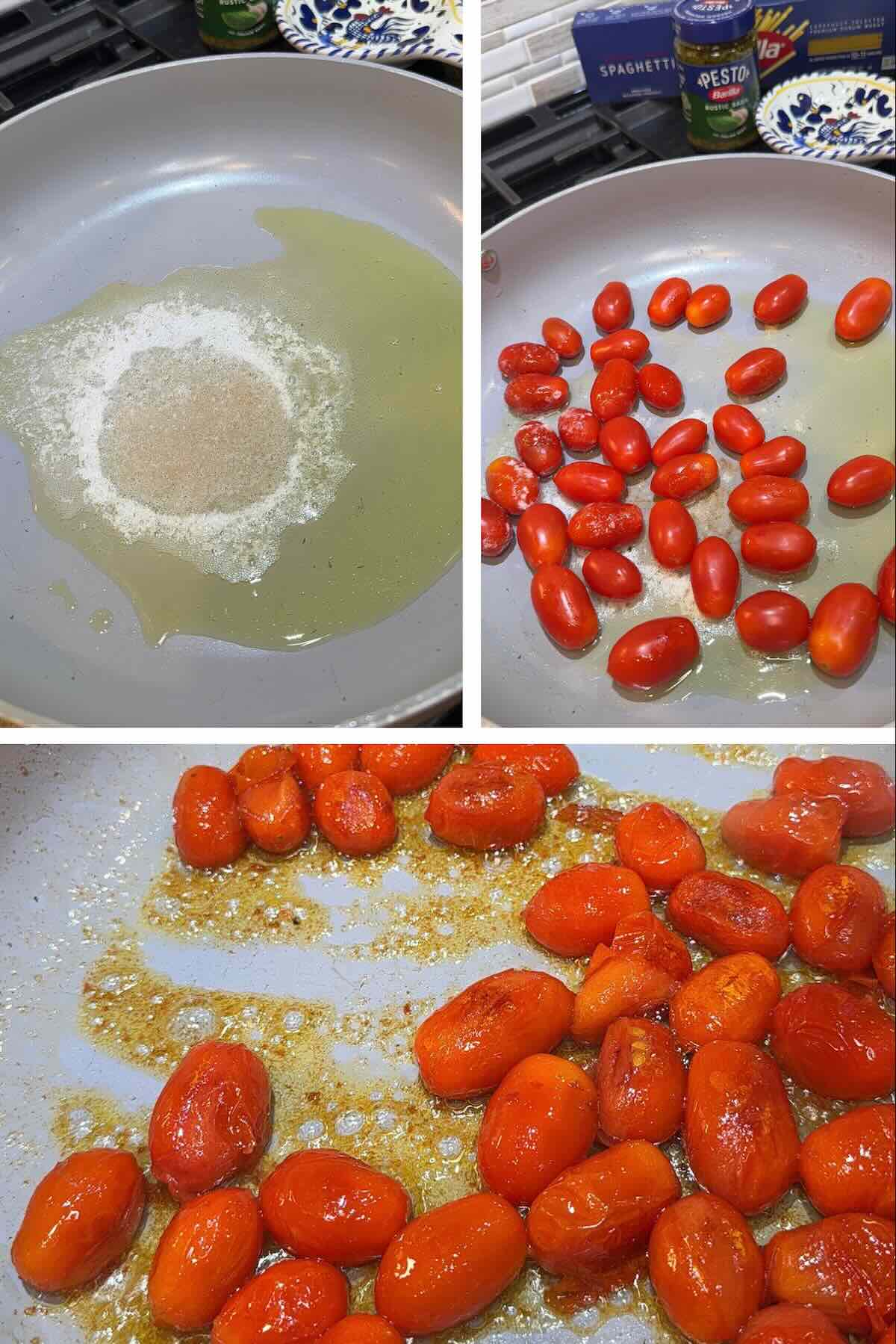 cherry tomatoes and garlic sauted in butter and olive oil