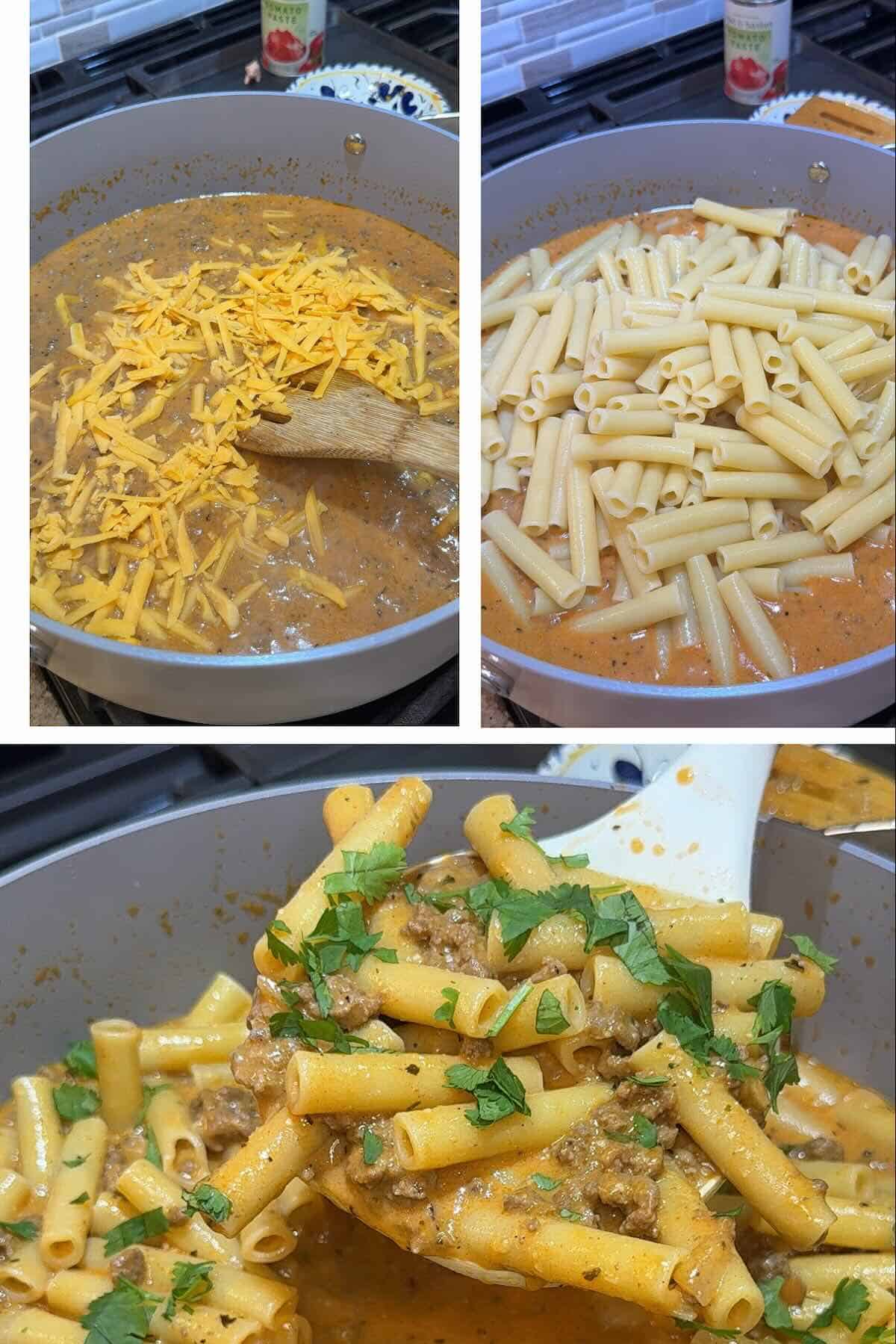 cheddar cheese and ziti folded into pasta sauce