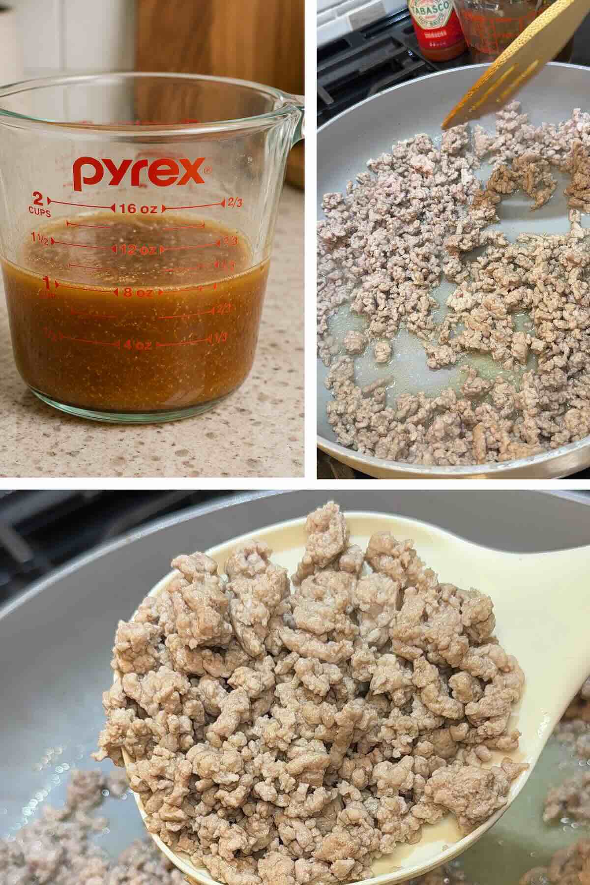 ground pork browning in skillet