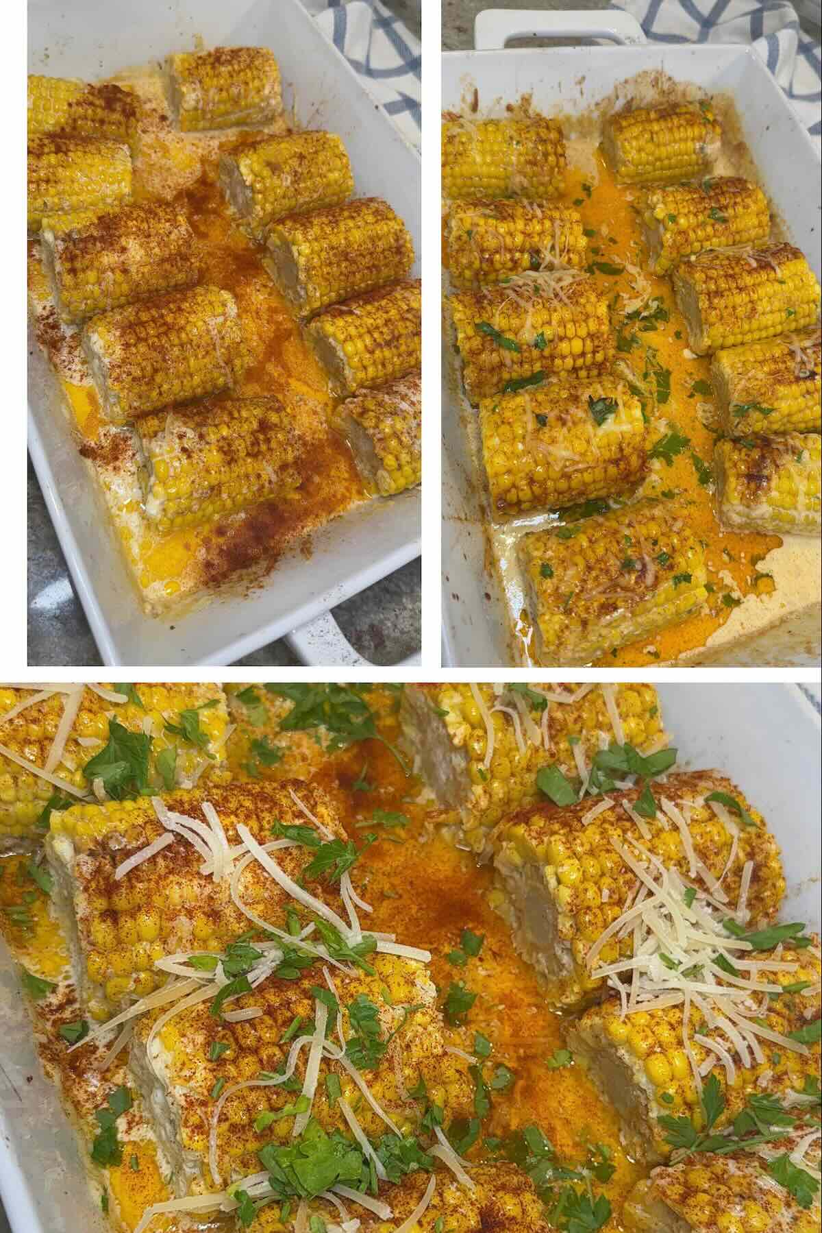 cajun corn on the cob rolled in butter and heavy cream then garnished with parsley