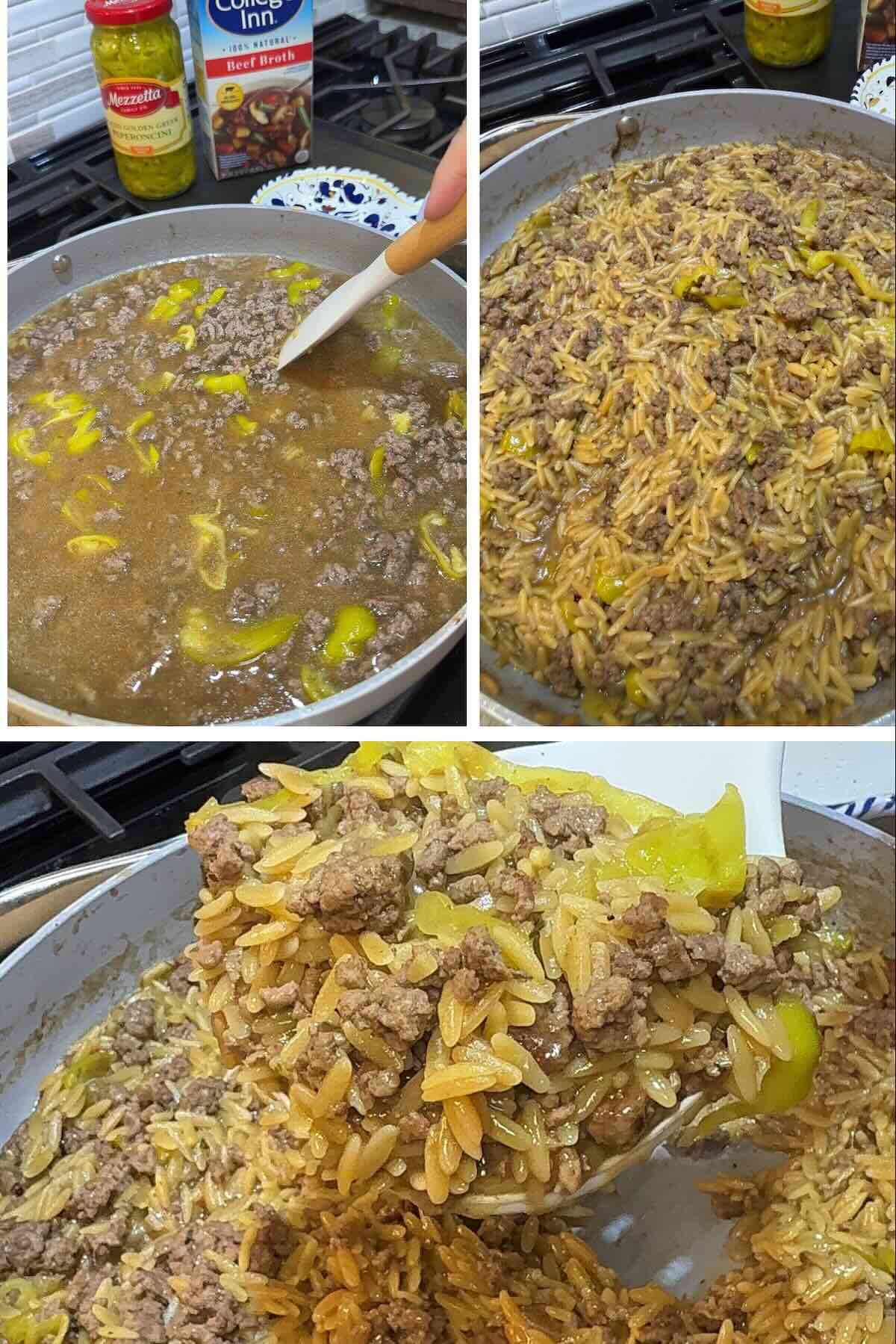 finished mississippi orzo in skillet