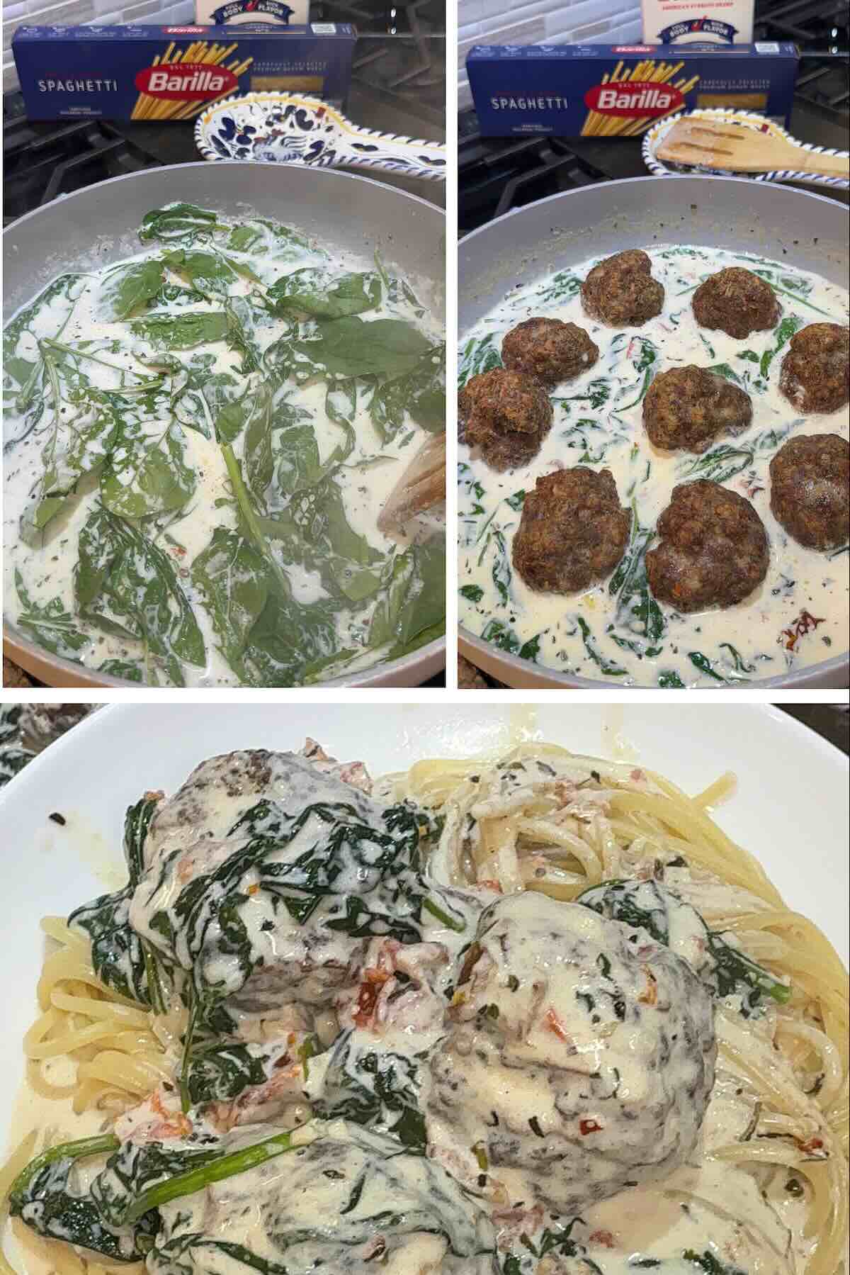 creamy sauce in skillet topped with marry me meatballs