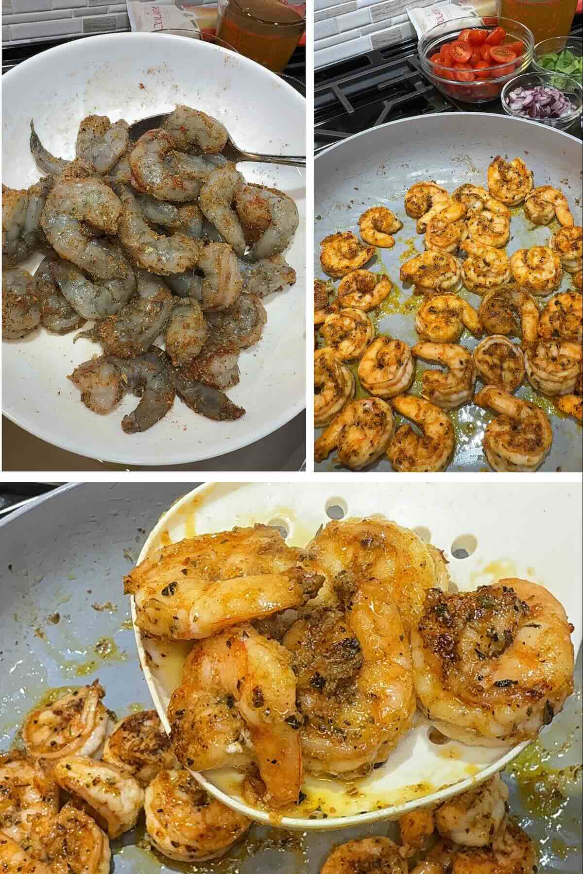 seasoned shrimp cooked and removed from skillet