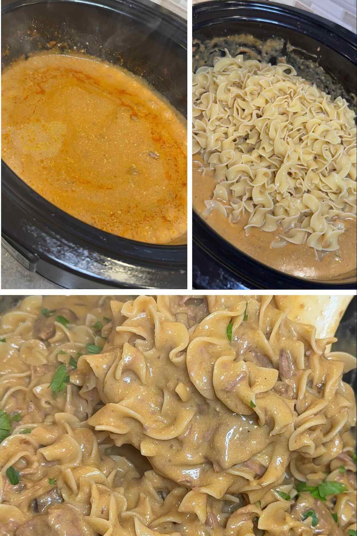 golden mushroom beef and sauce whisked and smooth tossed in egg noodles