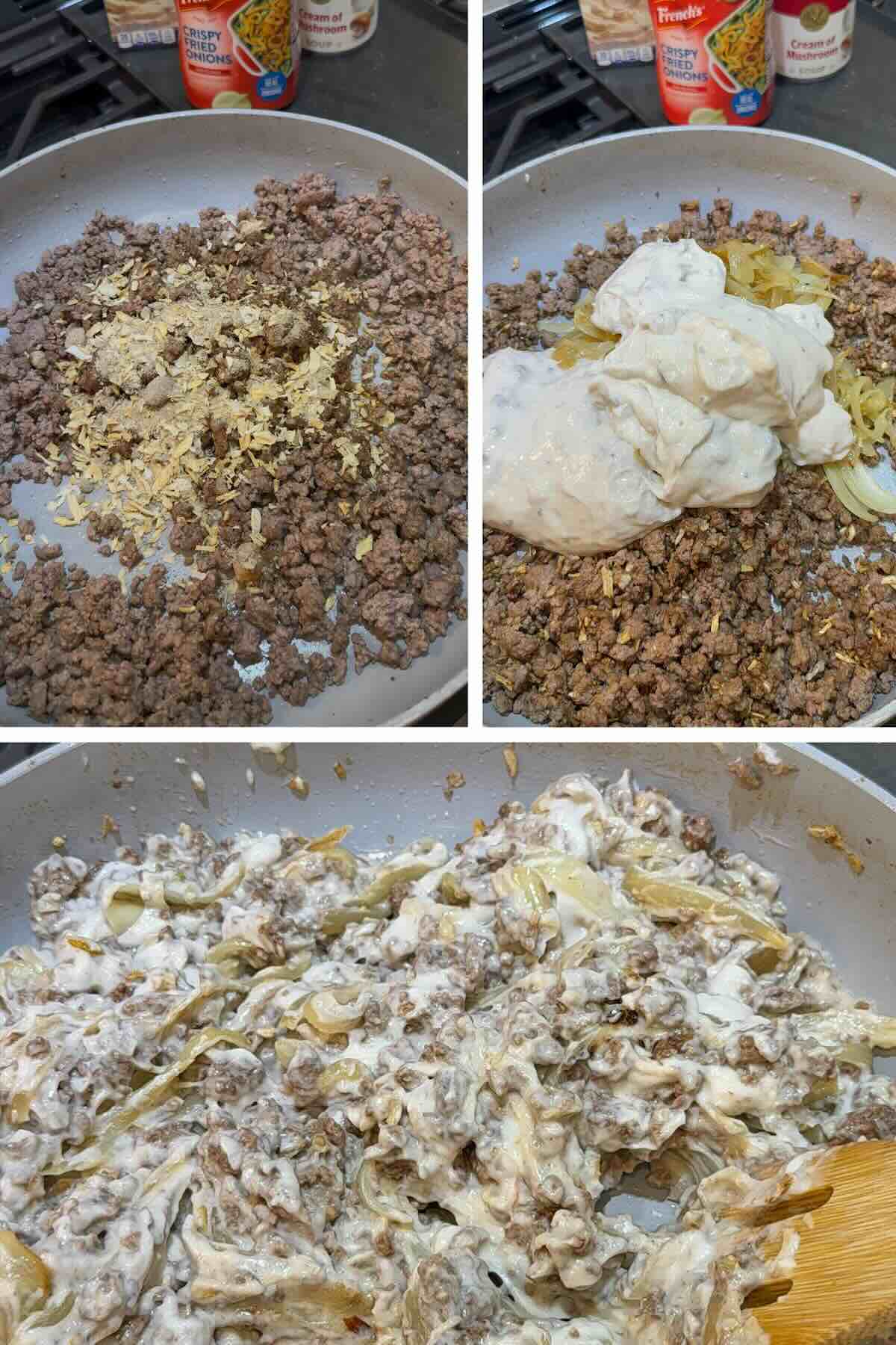 ground beef with onion packet seasoning and mushroom soup