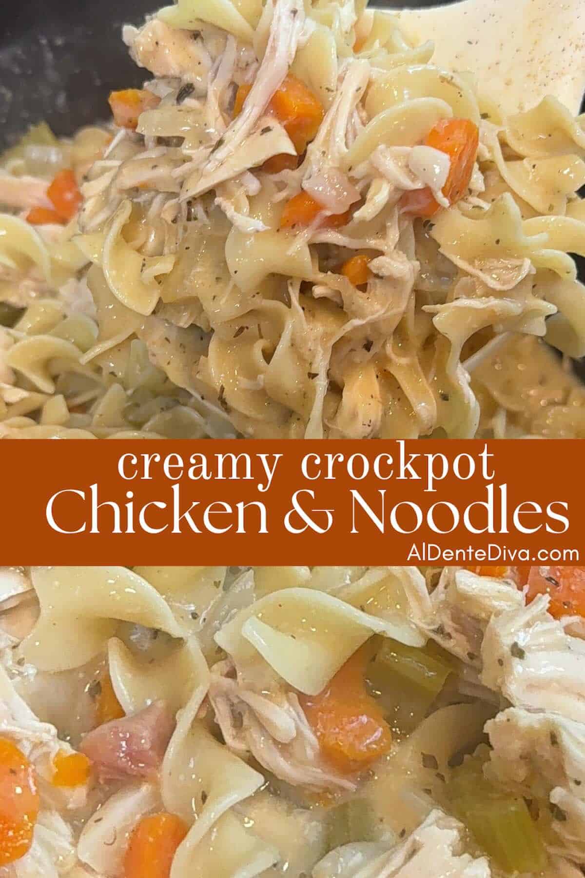 creamy crockpot chicken and noodles cover