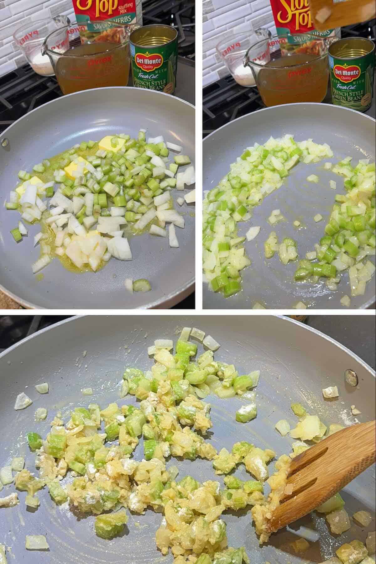 sauteed onions and celery in skillet