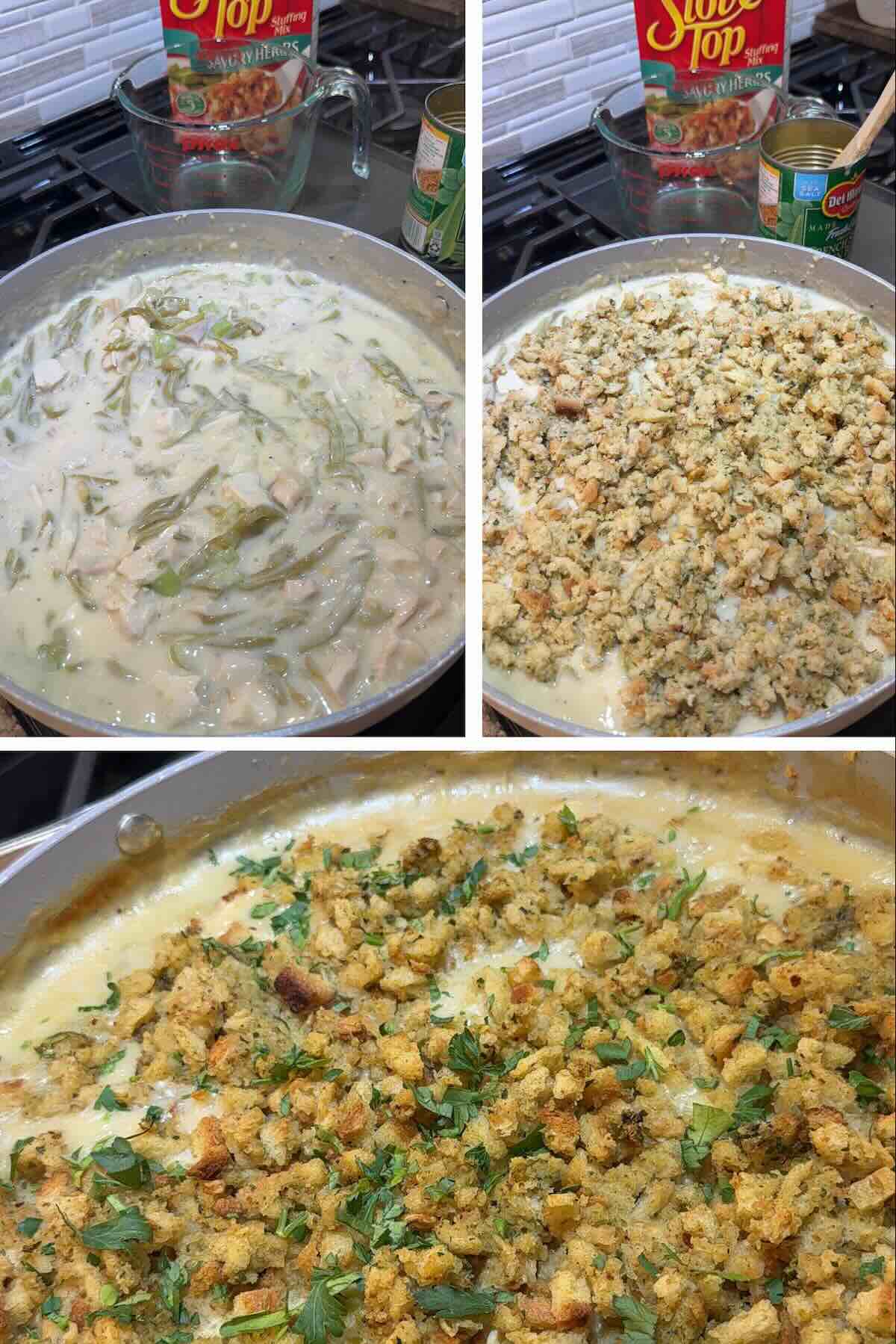 stovetop stuffing placed on top and baked until golden