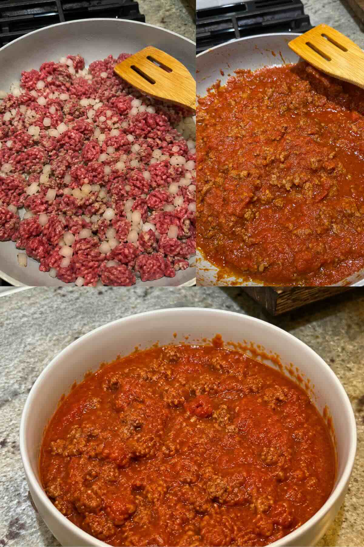 ground beef and onion cooked in marinara sauce