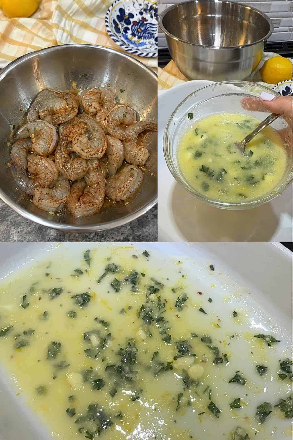 marinated shrimp with butter in baking dish