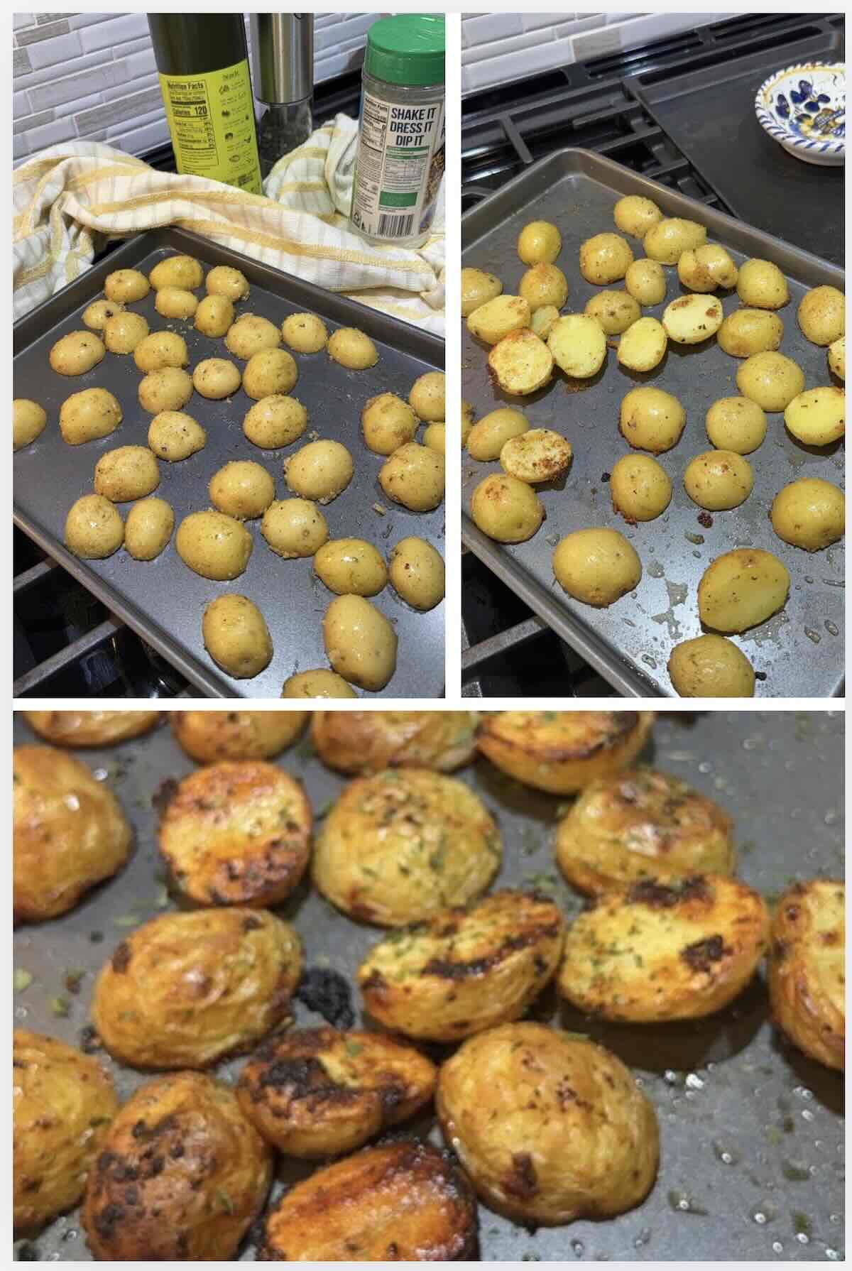 ranch seasoned baby potatoes baked on baking sheet