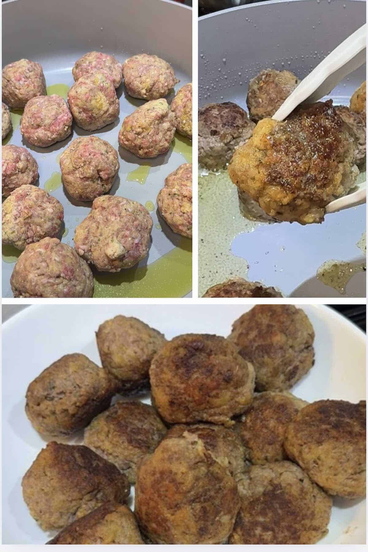 Meatballs browned in skillet