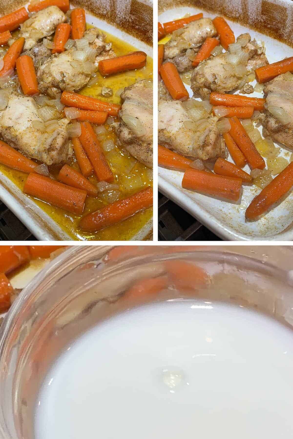 cooked chicken and vegetables with liquid removed